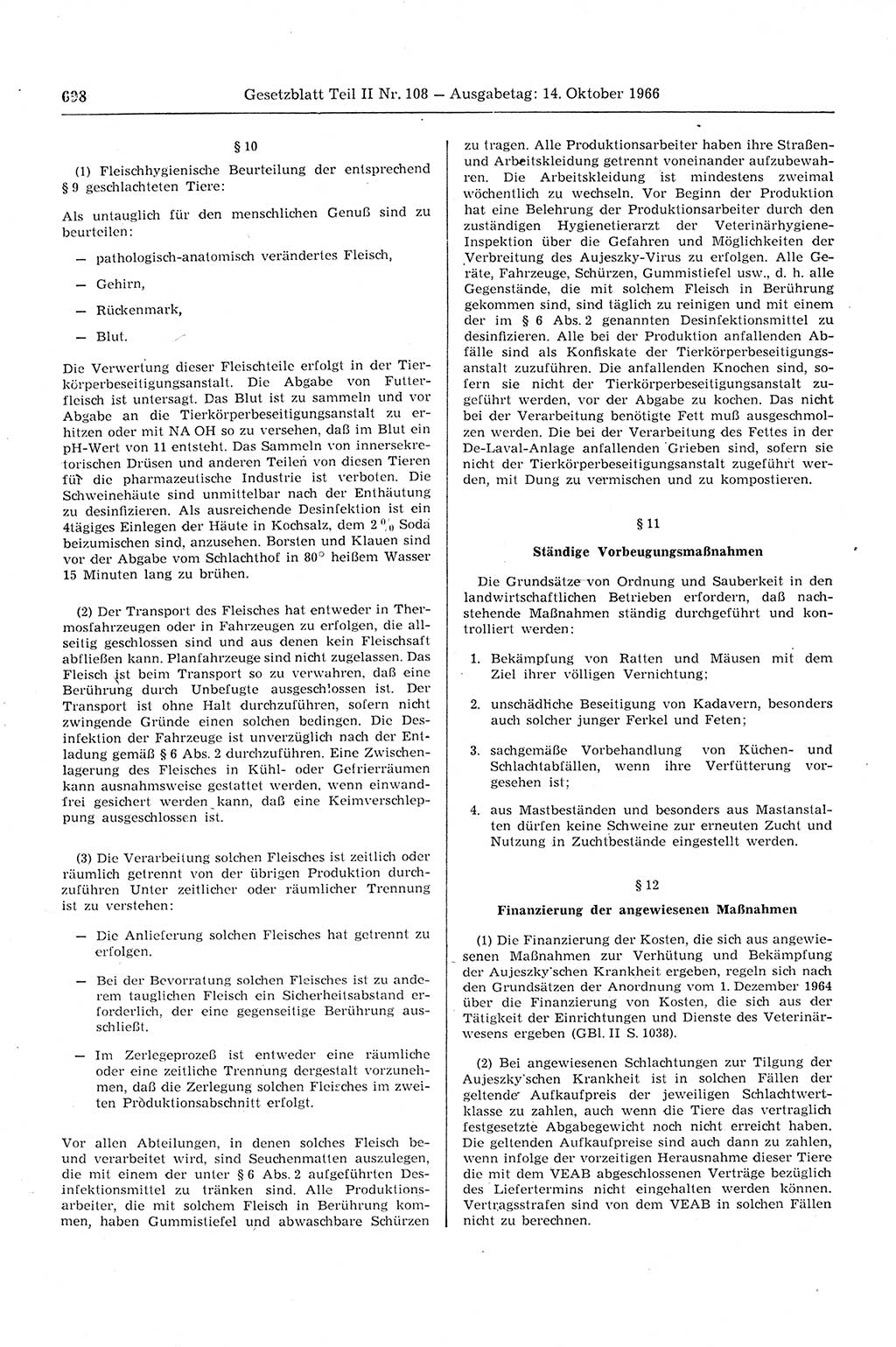 Gesetzblatt (GBl.) der Deutschen Demokratischen Republik (DDR) Teil ⅠⅠ 1966, Seite 698 (GBl. DDR ⅠⅠ 1966, S. 698)