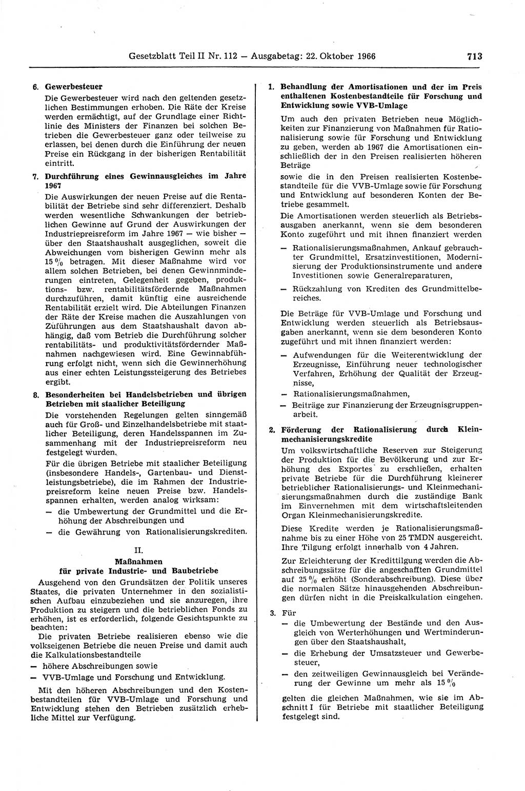 Gesetzblatt (GBl.) der Deutschen Demokratischen Republik (DDR) Teil ⅠⅠ 1966, Seite 713 (GBl. DDR ⅠⅠ 1966, S. 713)