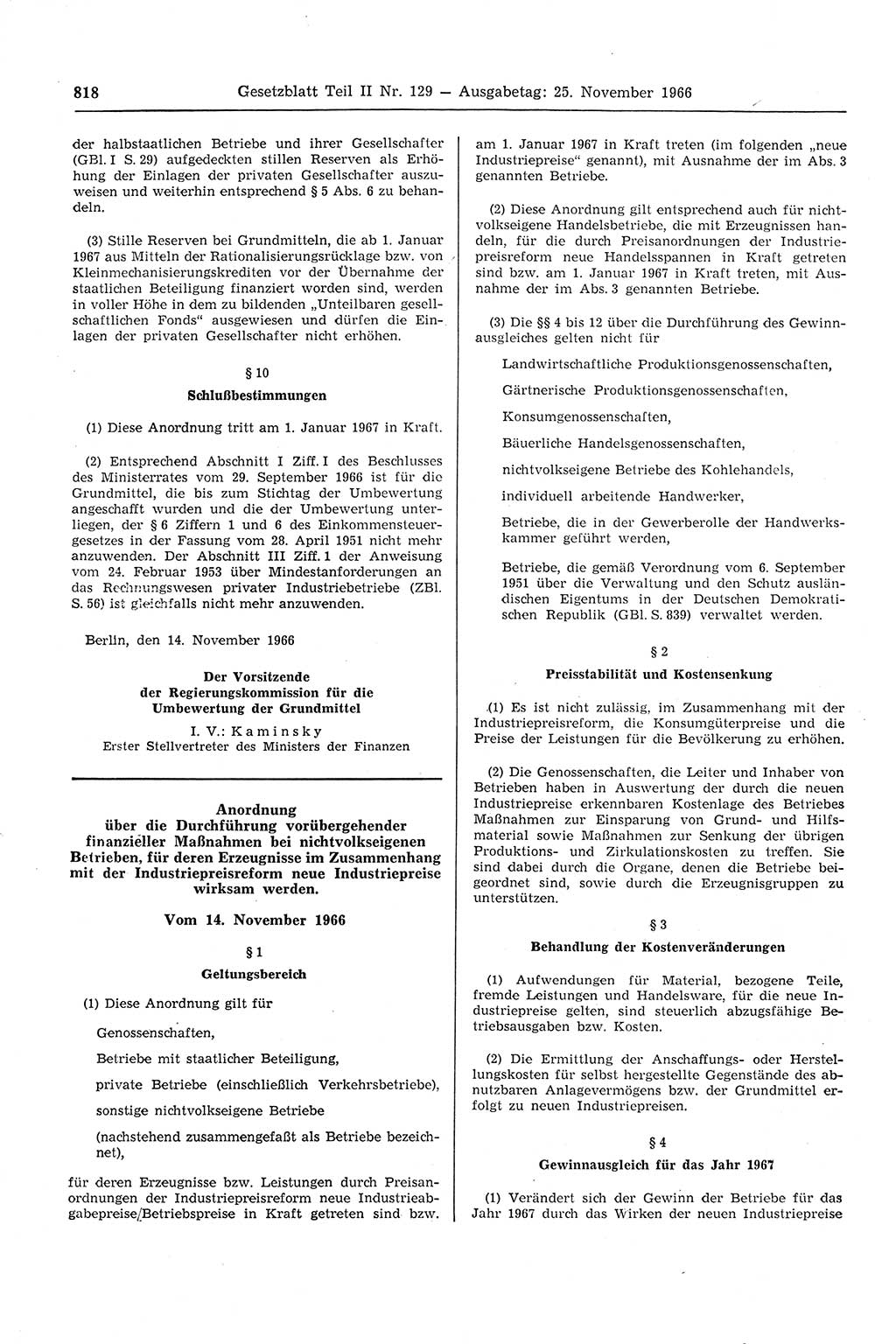 Gesetzblatt (GBl.) der Deutschen Demokratischen Republik (DDR) Teil ⅠⅠ 1966, Seite 818 (GBl. DDR ⅠⅠ 1966, S. 818)