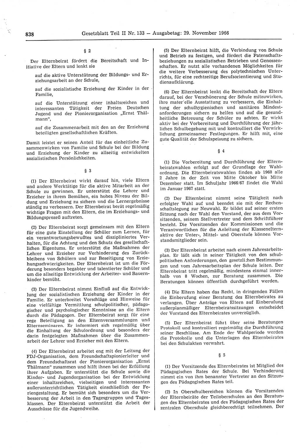 Gesetzblatt (GBl.) der Deutschen Demokratischen Republik (DDR) Teil ⅠⅠ 1966, Seite 838 (GBl. DDR ⅠⅠ 1966, S. 838)