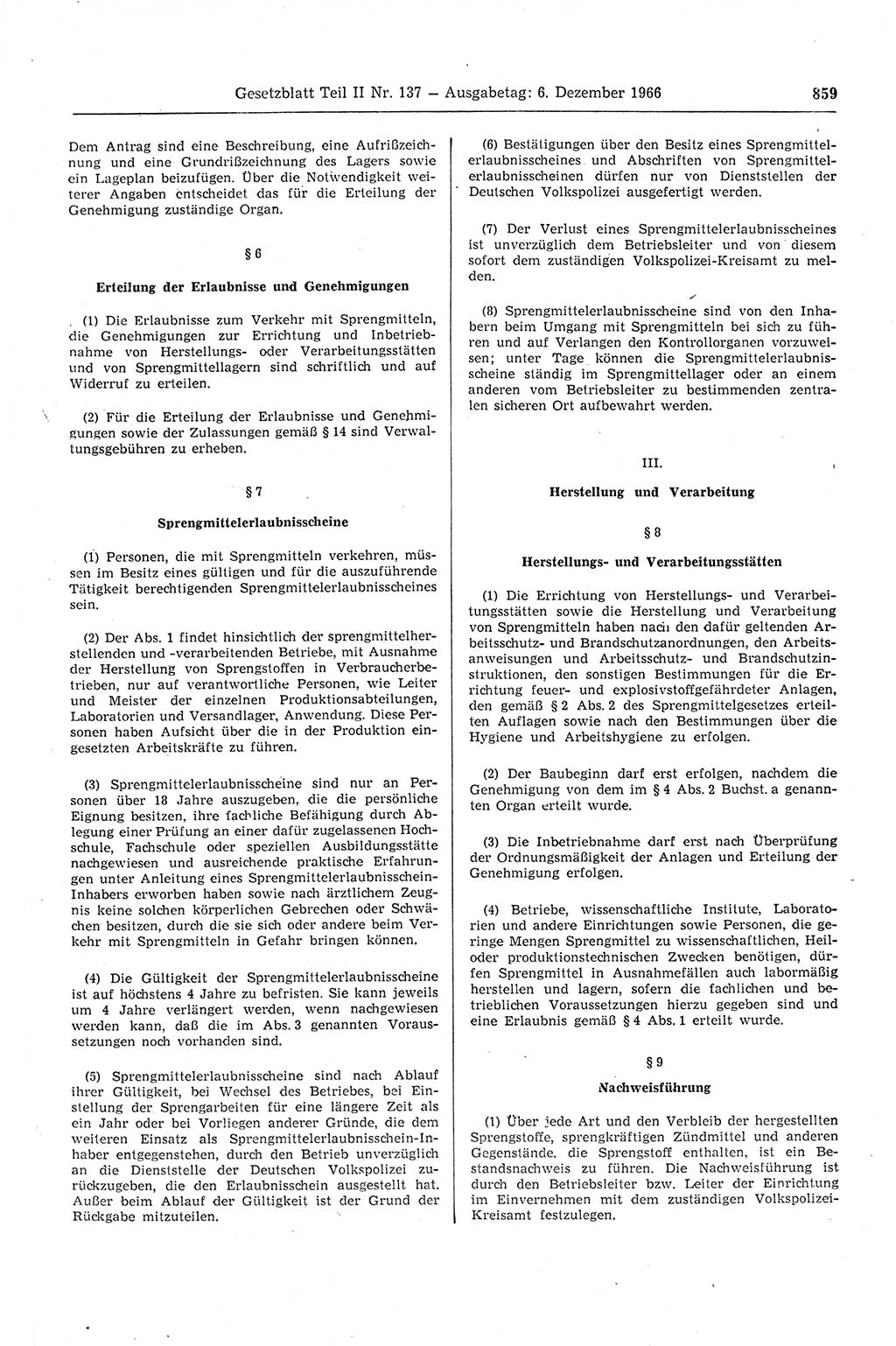 Gesetzblatt (GBl.) der Deutschen Demokratischen Republik (DDR) Teil ⅠⅠ 1966, Seite 859 (GBl. DDR ⅠⅠ 1966, S. 859)
