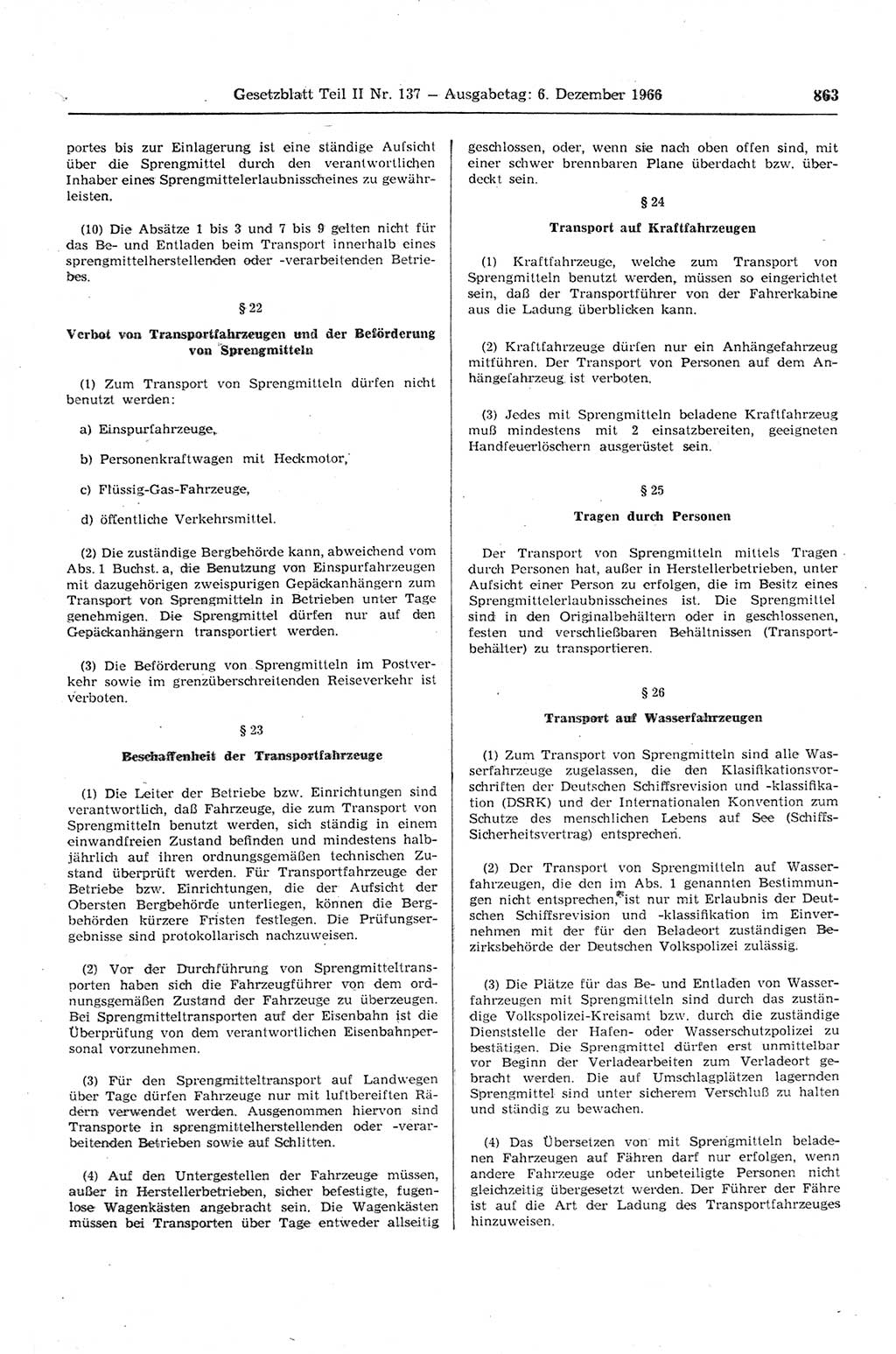 Gesetzblatt (GBl.) der Deutschen Demokratischen Republik (DDR) Teil ⅠⅠ 1966, Seite 863 (GBl. DDR ⅠⅠ 1966, S. 863)