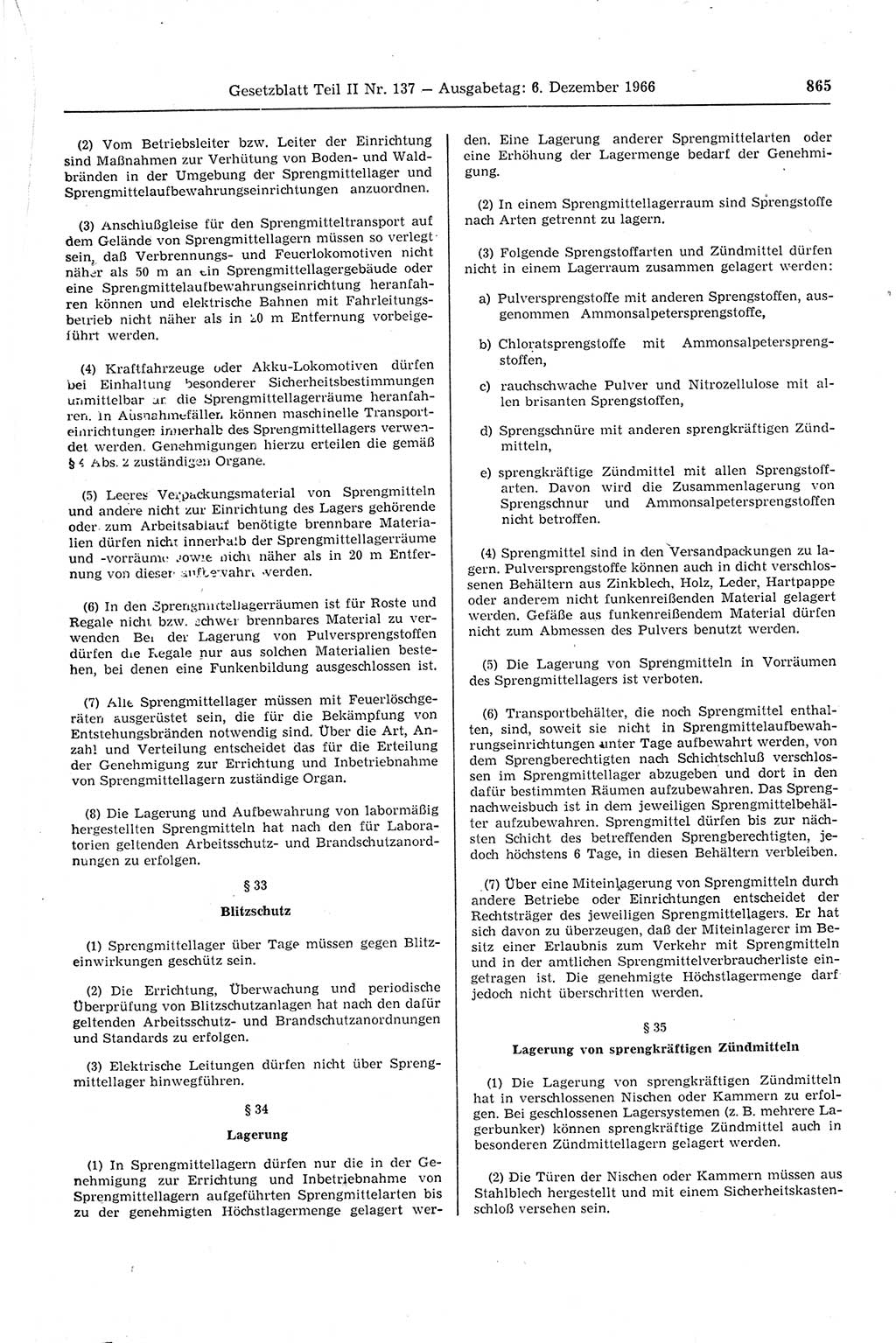 Gesetzblatt (GBl.) der Deutschen Demokratischen Republik (DDR) Teil ⅠⅠ 1966, Seite 865 (GBl. DDR ⅠⅠ 1966, S. 865)