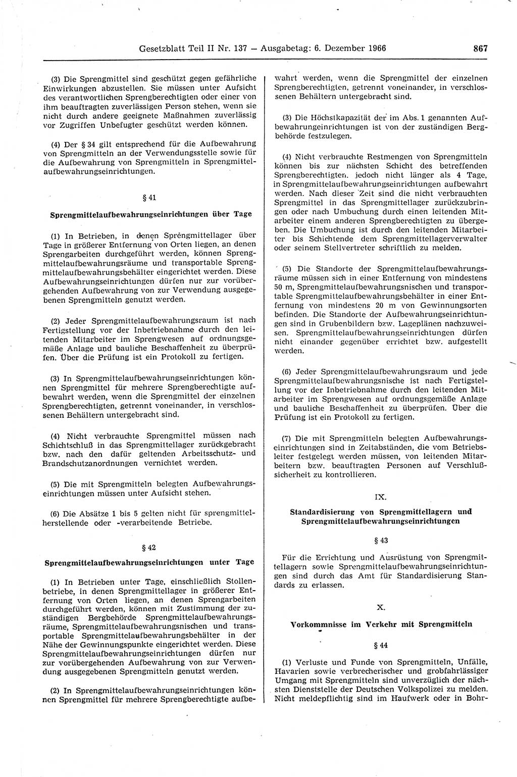 Gesetzblatt (GBl.) der Deutschen Demokratischen Republik (DDR) Teil ⅠⅠ 1966, Seite 867 (GBl. DDR ⅠⅠ 1966, S. 867)