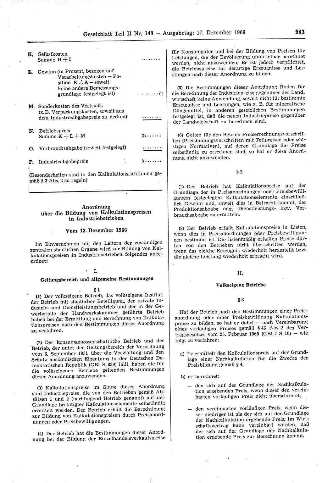 Gesetzblatt (GBl.) der Deutschen Demokratischen Republik (DDR) Teil ⅠⅠ 1966, Seite 983 (GBl. DDR ⅠⅠ 1966, S. 983)