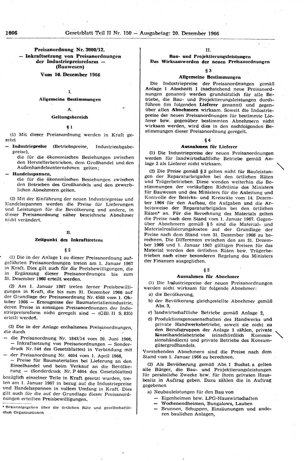 Gesetzblatt (GBl.) der Deutschen Demokratischen Republik (DDR) Teil ⅠⅠ 1966, Seite 1006 (GBl. DDR ⅠⅠ 1966, S. 1006)