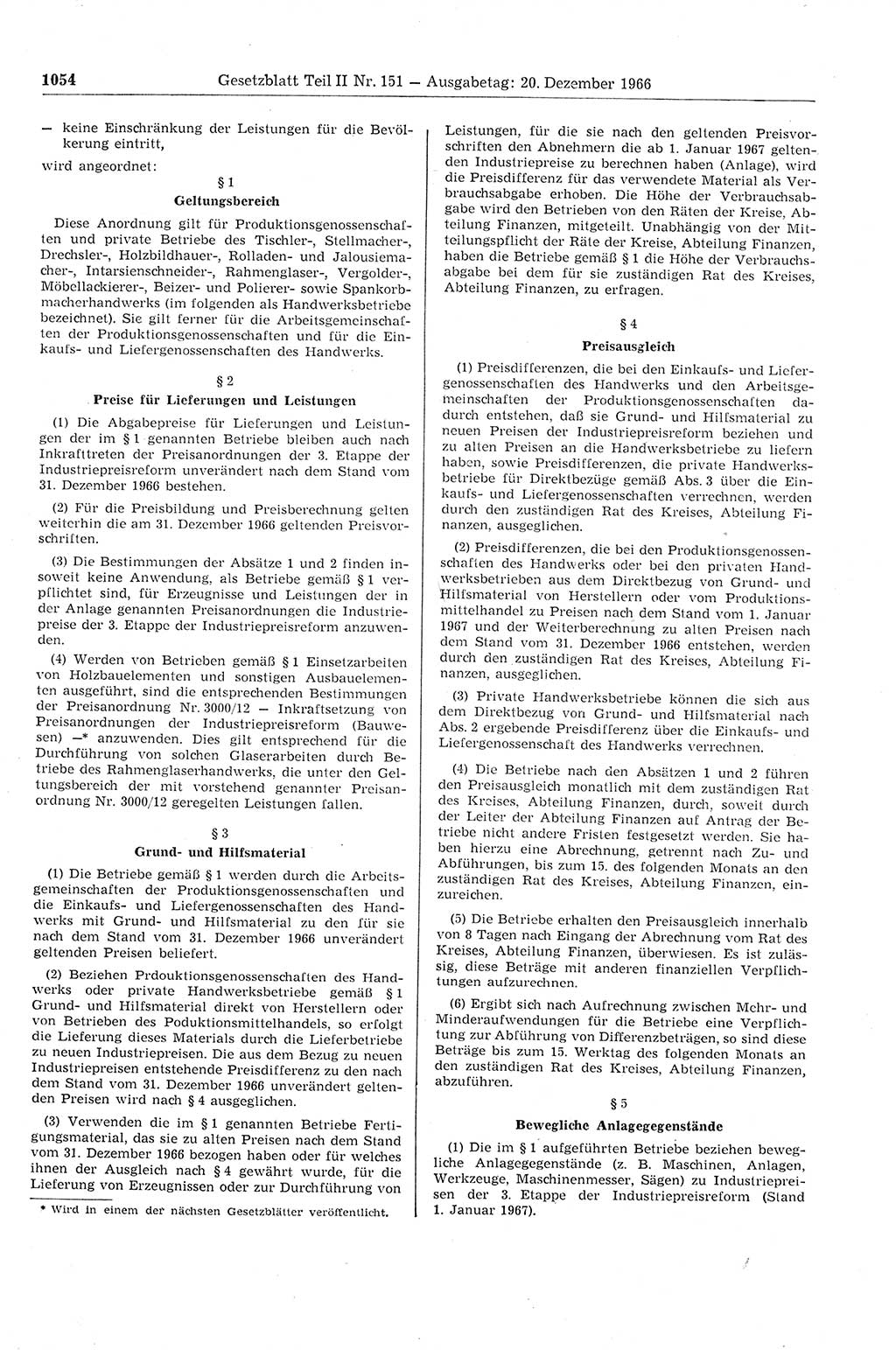 Gesetzblatt (GBl.) der Deutschen Demokratischen Republik (DDR) Teil ⅠⅠ 1966, Seite 1054 (GBl. DDR ⅠⅠ 1966, S. 1054)