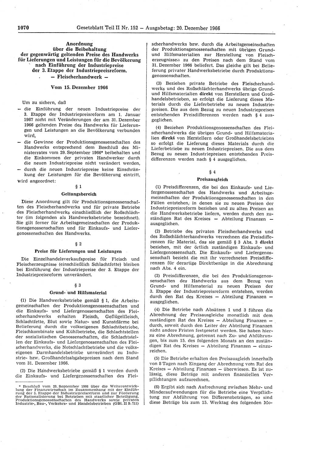 Gesetzblatt (GBl.) der Deutschen Demokratischen Republik (DDR) Teil ⅠⅠ 1966, Seite 1070 (GBl. DDR ⅠⅠ 1966, S. 1070)