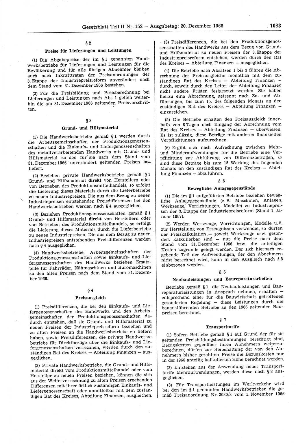 Gesetzblatt (GBl.) der Deutschen Demokratischen Republik (DDR) Teil ⅠⅠ 1966, Seite 1083 (GBl. DDR ⅠⅠ 1966, S. 1083)