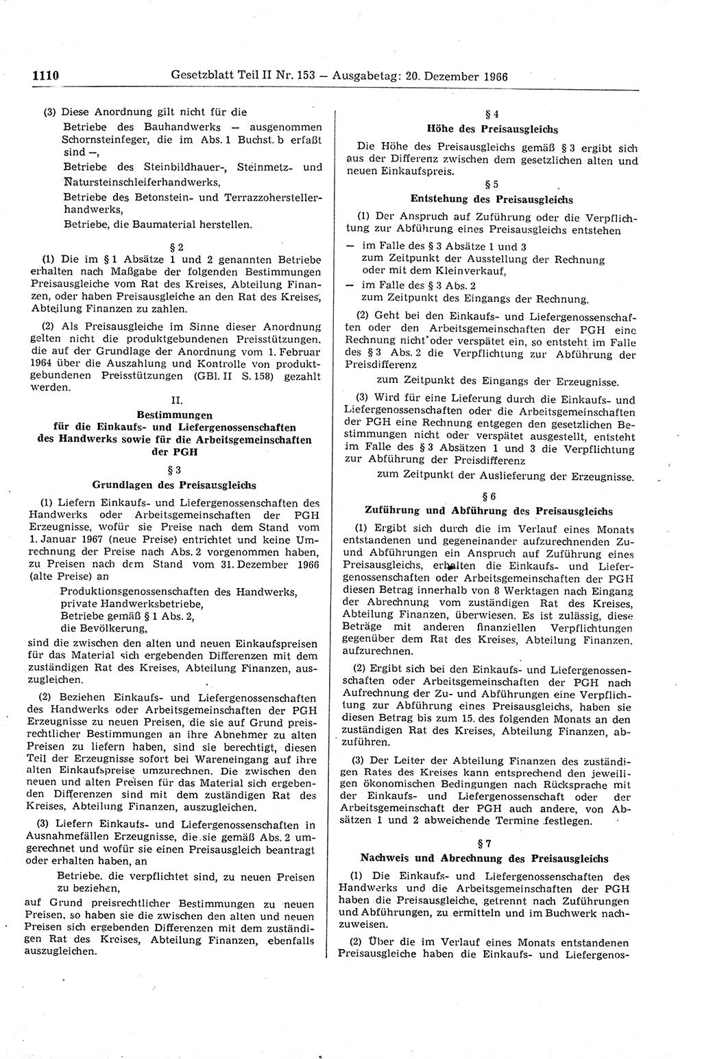 Gesetzblatt (GBl.) der Deutschen Demokratischen Republik (DDR) Teil ⅠⅠ 1966, Seite 1110 (GBl. DDR ⅠⅠ 1966, S. 1110)