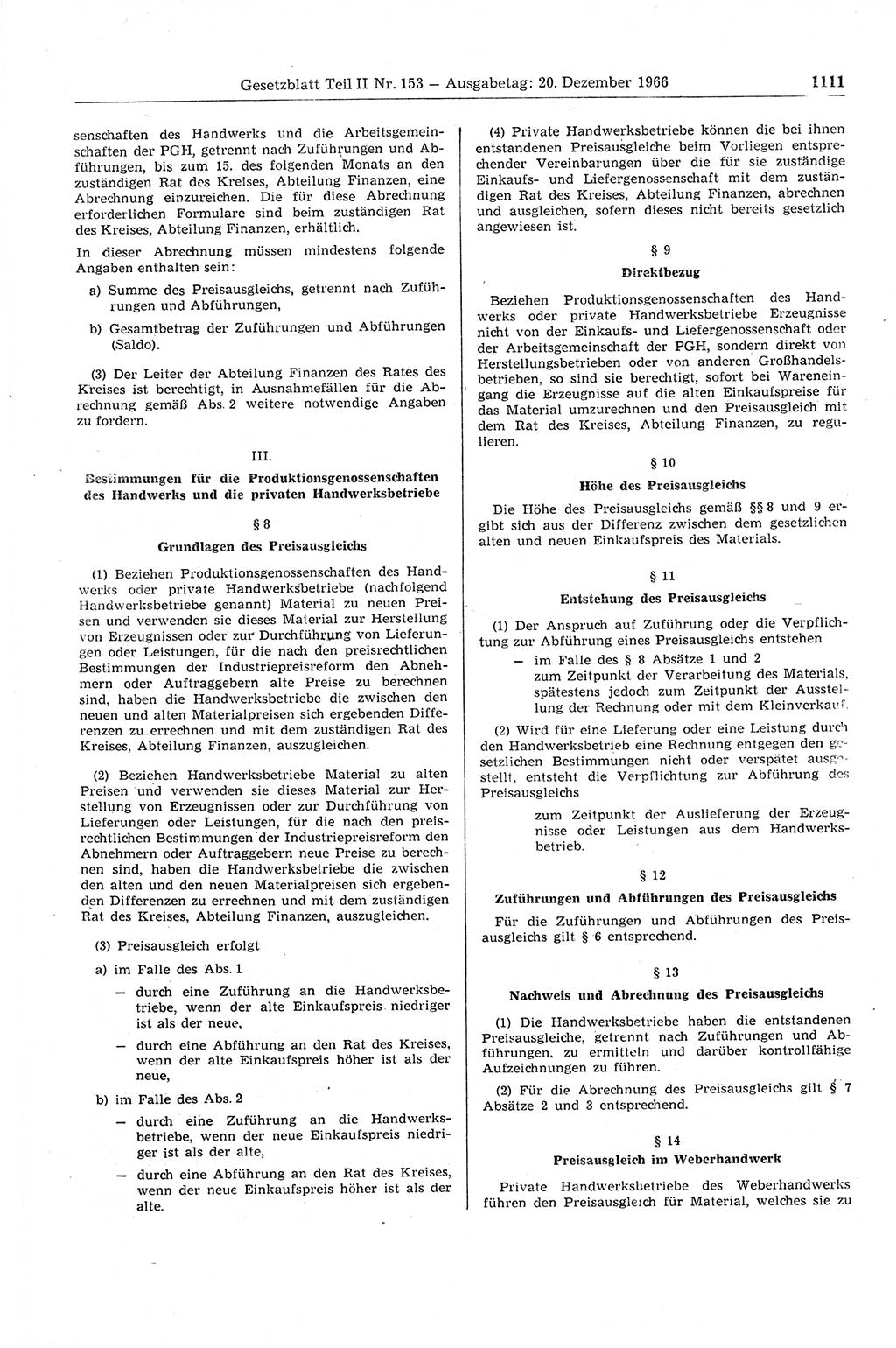 Gesetzblatt (GBl.) der Deutschen Demokratischen Republik (DDR) Teil ⅠⅠ 1966, Seite 1111 (GBl. DDR ⅠⅠ 1966, S. 1111)