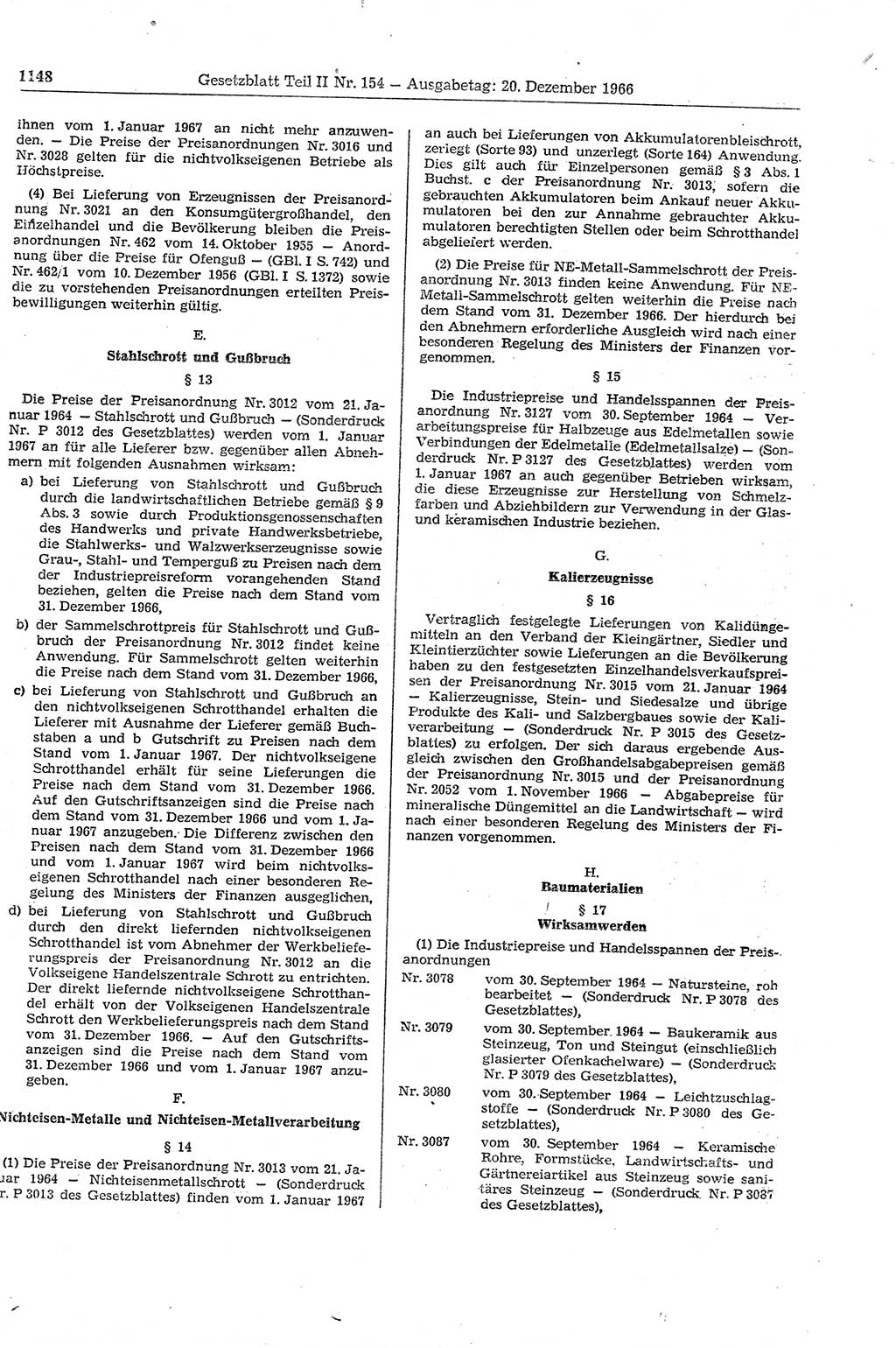 Gesetzblatt (GBl.) der Deutschen Demokratischen Republik (DDR) Teil ⅠⅠ 1966, Seite 1148 (GBl. DDR ⅠⅠ 1966, S. 1148)
