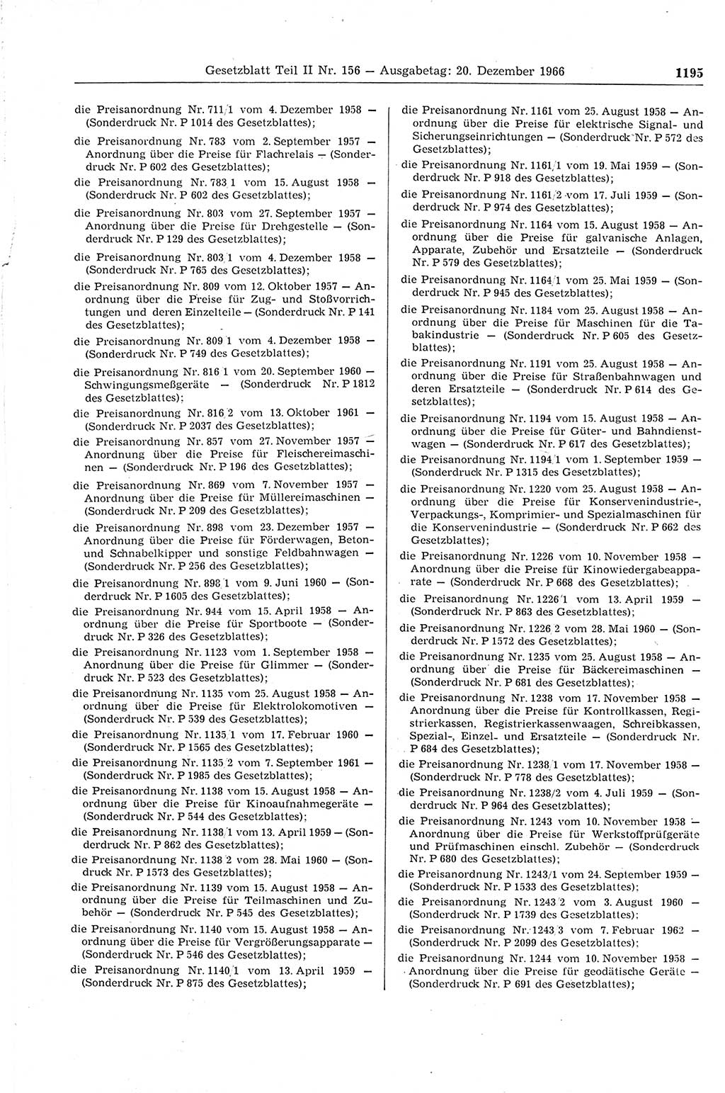 Gesetzblatt (GBl.) der Deutschen Demokratischen Republik (DDR) Teil ⅠⅠ 1966, Seite 1195 (GBl. DDR ⅠⅠ 1966, S. 1195)