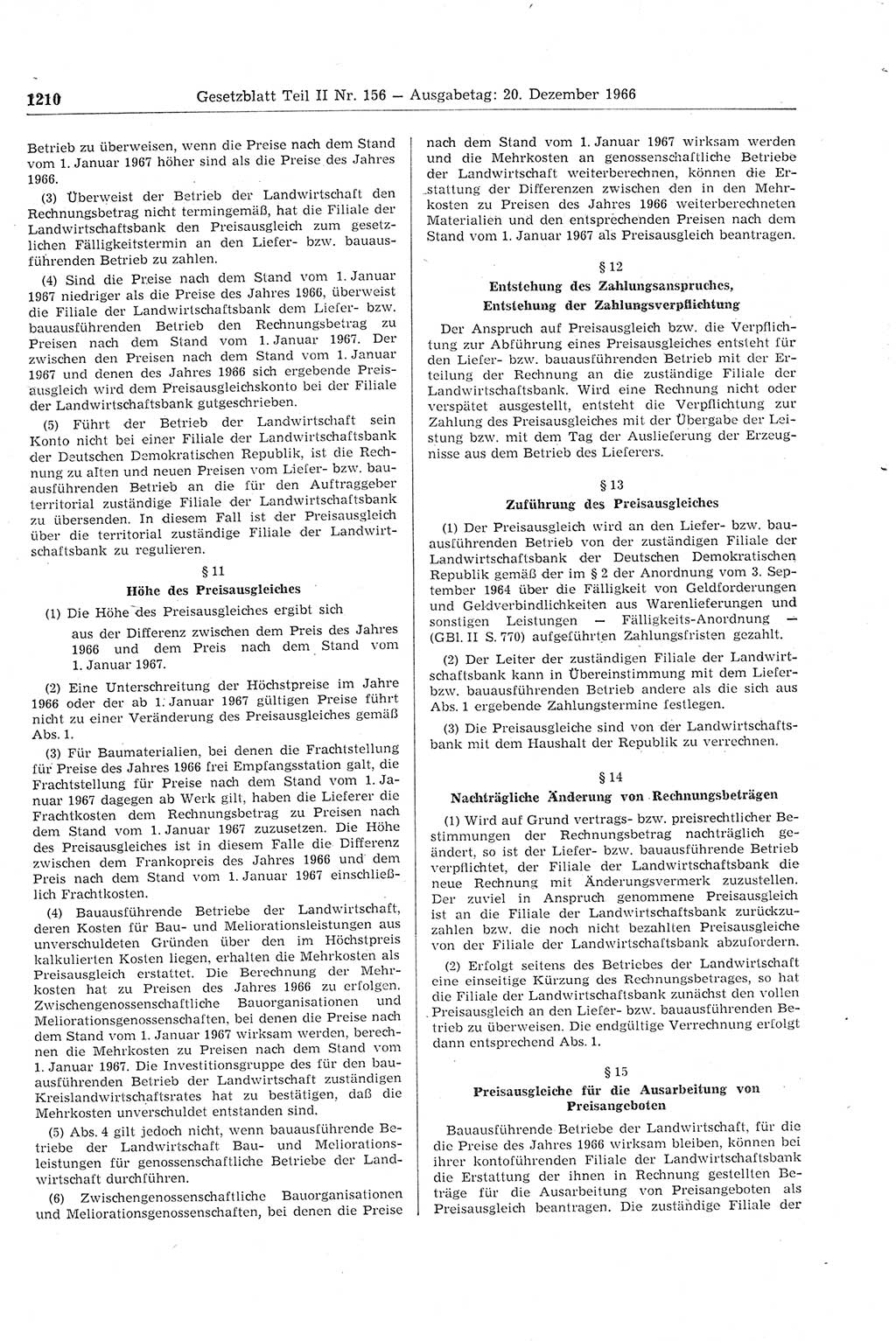 Gesetzblatt (GBl.) der Deutschen Demokratischen Republik (DDR) Teil ⅠⅠ 1966, Seite 1210 (GBl. DDR ⅠⅠ 1966, S. 1210)