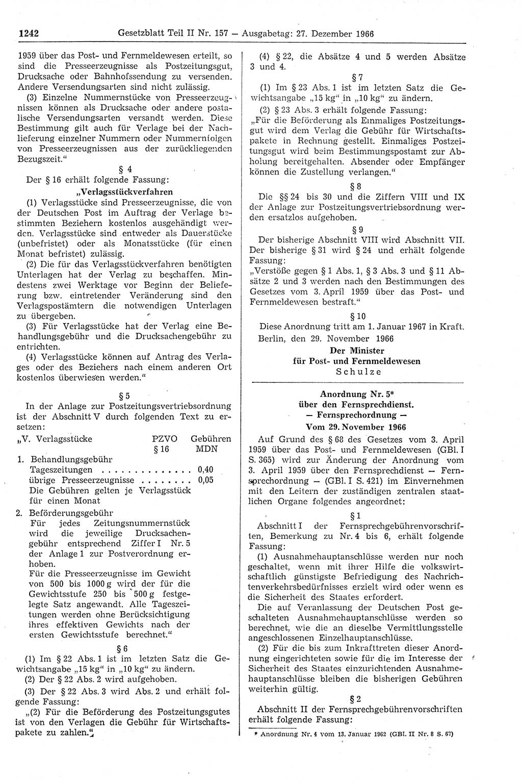 Gesetzblatt (GBl.) der Deutschen Demokratischen Republik (DDR) Teil ⅠⅠ 1966, Seite 1242 (GBl. DDR ⅠⅠ 1966, S. 1242)