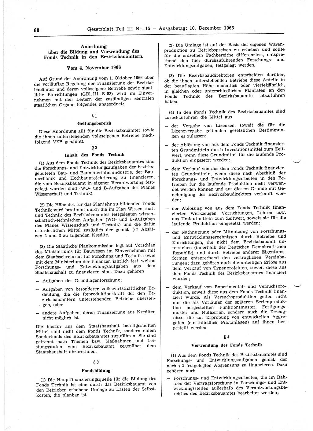 Gesetzblatt (GBl.) der Deutschen Demokratischen Republik (DDR) Teil ⅠⅠⅠ 1966, Seite 60 (GBl. DDR ⅠⅠⅠ 1966, S. 60)