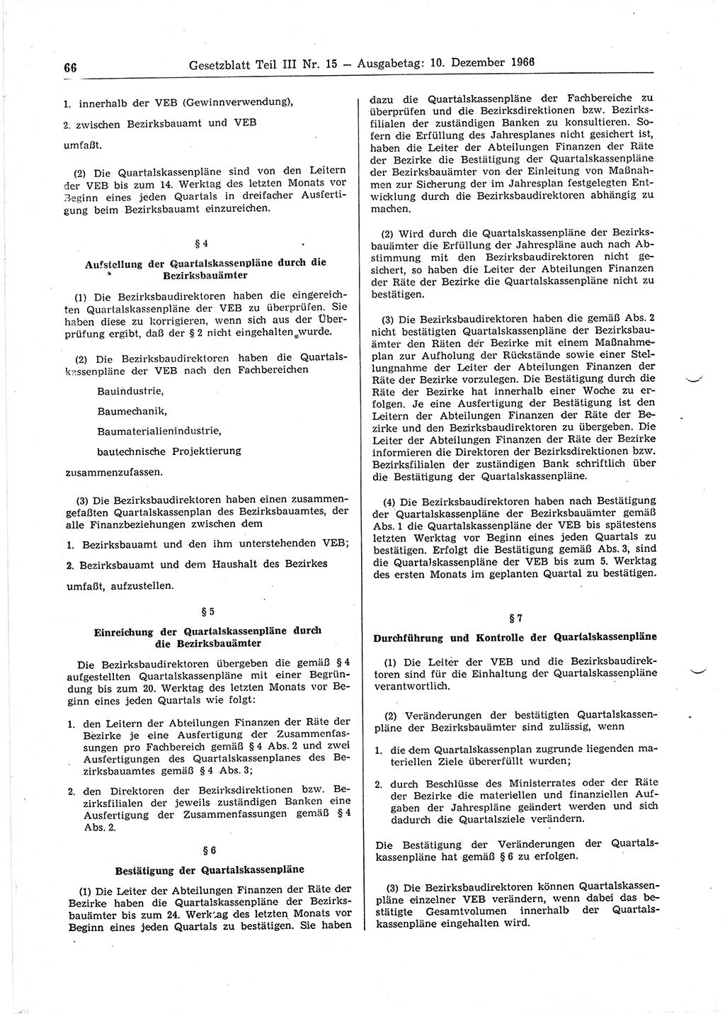 Gesetzblatt (GBl.) der Deutschen Demokratischen Republik (DDR) Teil ⅠⅠⅠ 1966, Seite 66 (GBl. DDR ⅠⅠⅠ 1966, S. 66)