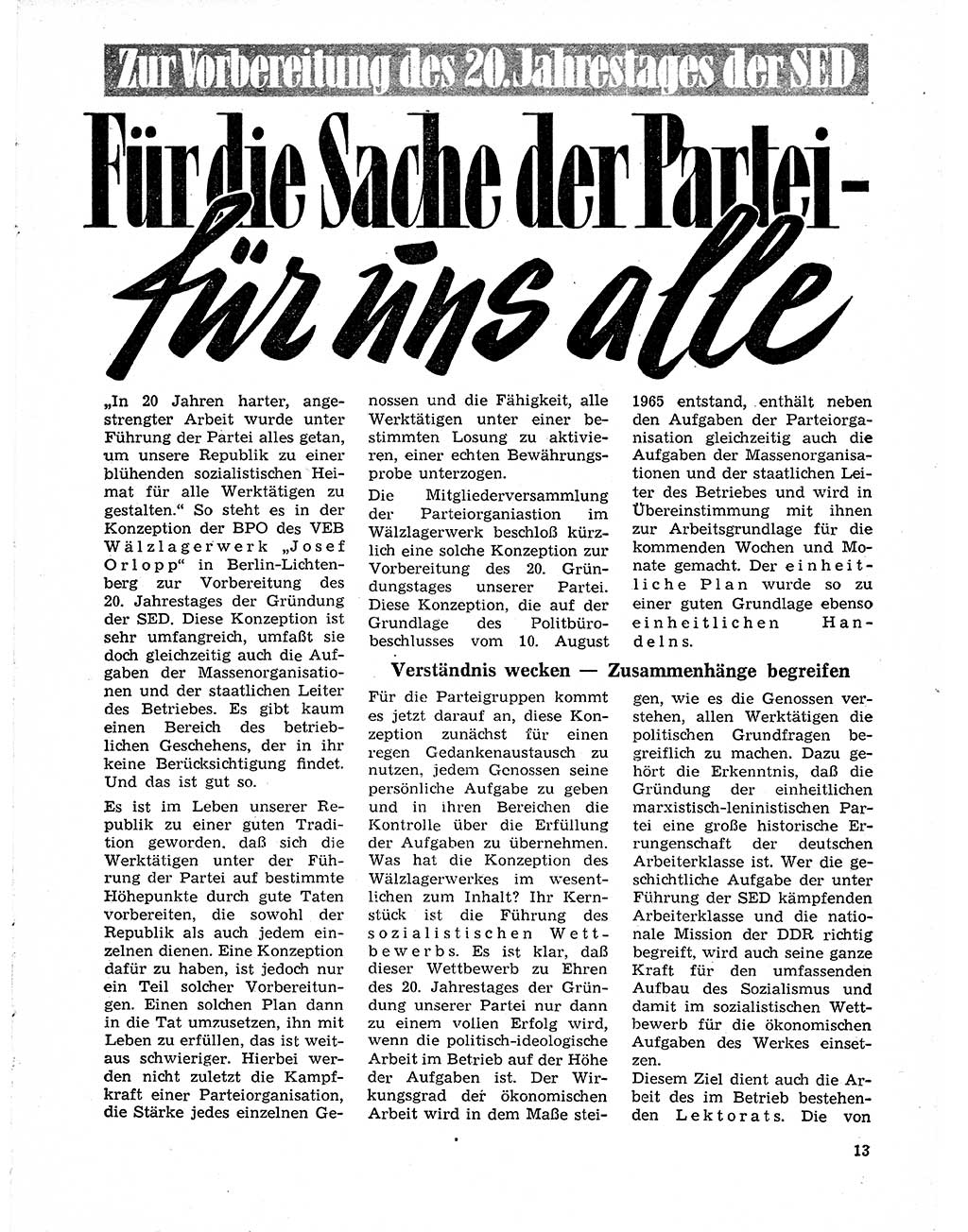 Neuer Weg (NW), Organ des Zentralkomitees (ZK) der SED (Sozialistische Einheitspartei Deutschlands) für Fragen des Parteilebens, 21. Jahrgang [Deutsche Demokratische Republik (DDR)] 1966, Seite 13 (NW ZK SED DDR 1966, S. 13)