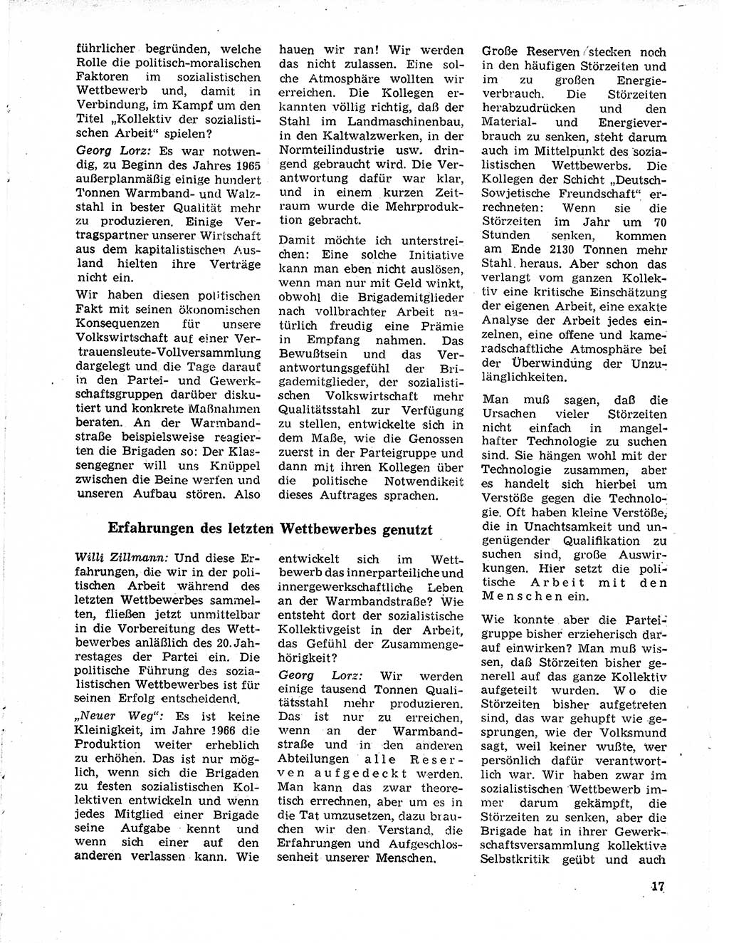 Neuer Weg (NW), Organ des Zentralkomitees (ZK) der SED (Sozialistische Einheitspartei Deutschlands) für Fragen des Parteilebens, 21. Jahrgang [Deutsche Demokratische Republik (DDR)] 1966, Seite 17 (NW ZK SED DDR 1966, S. 17)