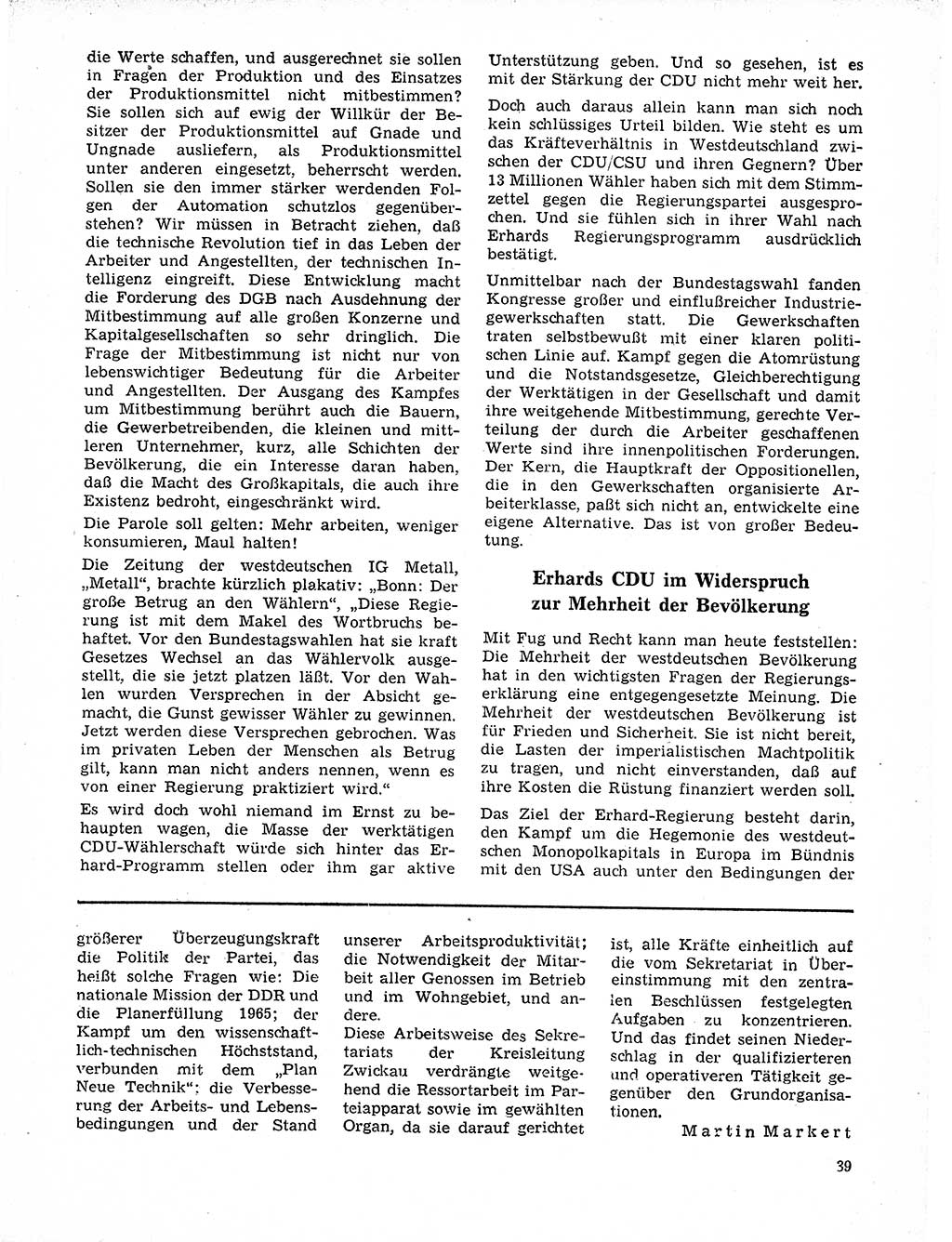 Neuer Weg (NW), Organ des Zentralkomitees (ZK) der SED (Sozialistische Einheitspartei Deutschlands) für Fragen des Parteilebens, 21. Jahrgang [Deutsche Demokratische Republik (DDR)] 1966, Seite 39 (NW ZK SED DDR 1966, S. 39)