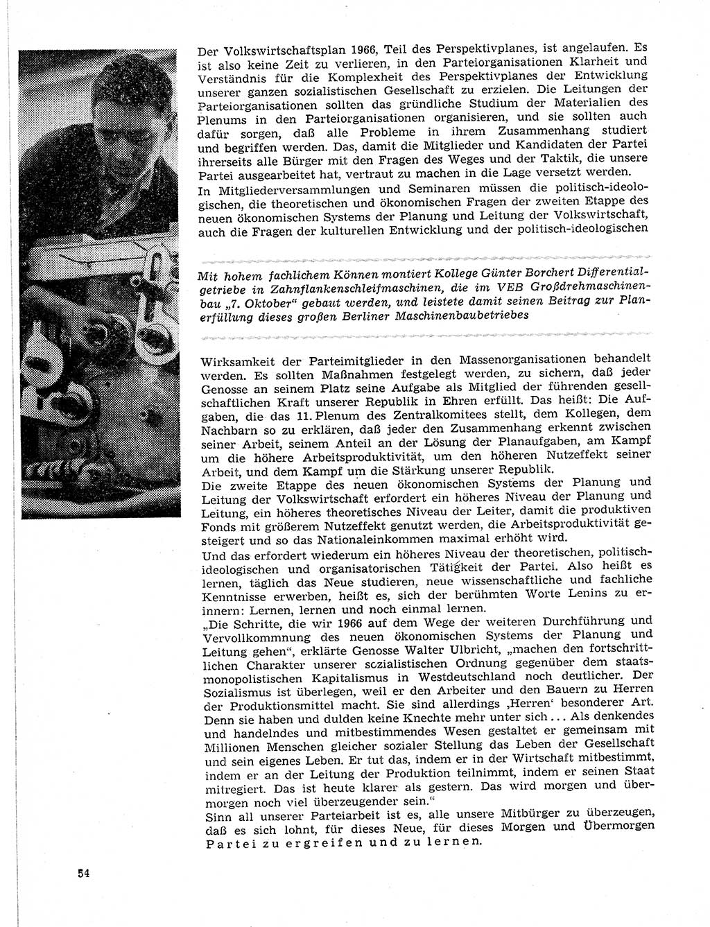 Neuer Weg (NW), Organ des Zentralkomitees (ZK) der SED (Sozialistische Einheitspartei Deutschlands) für Fragen des Parteilebens, 21. Jahrgang [Deutsche Demokratische Republik (DDR)] 1966, Seite 54 (NW ZK SED DDR 1966, S. 54)