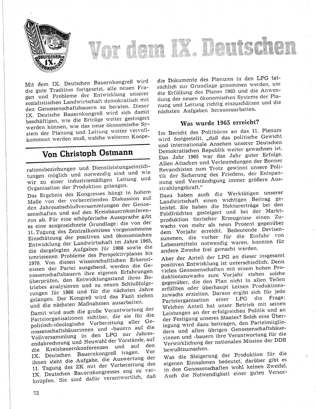 Neuer Weg (NW), Organ des Zentralkomitees (ZK) der SED (Sozialistische Einheitspartei Deutschlands) fÃ¼r Fragen des Parteilebens, 21. Jahrgang [Deutsche Demokratische Republik (DDR)] 1966, Seite 72 (NW ZK SED DDR 1966, S. 72)