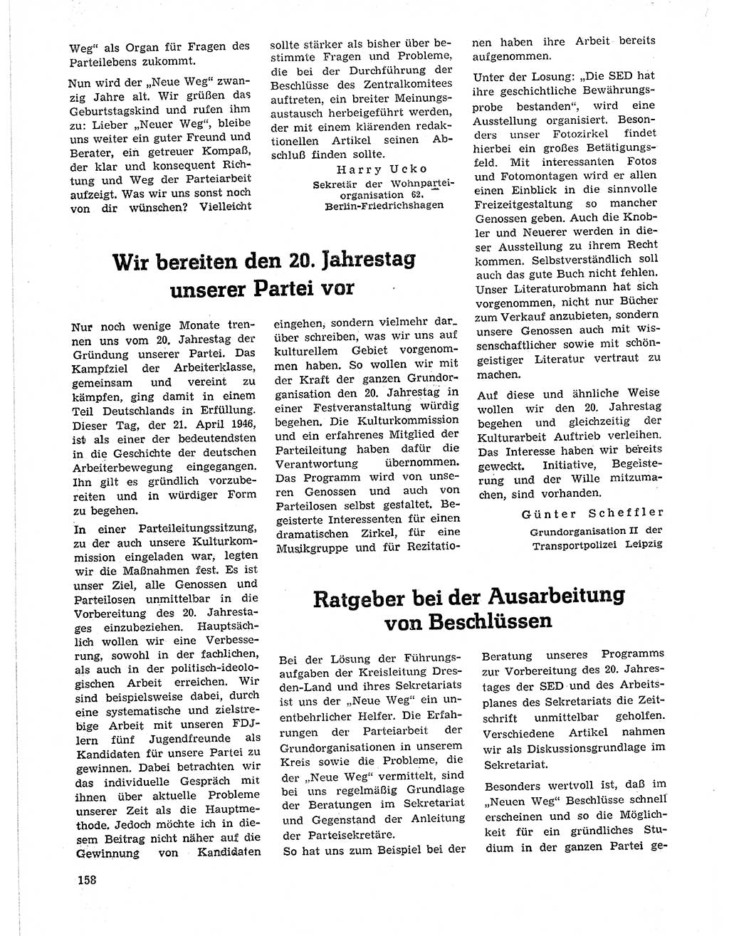 Neuer Weg (NW), Organ des Zentralkomitees (ZK) der SED (Sozialistische Einheitspartei Deutschlands) für Fragen des Parteilebens, 21. Jahrgang [Deutsche Demokratische Republik (DDR)] 1966, Seite 158 (NW ZK SED DDR 1966, S. 158)