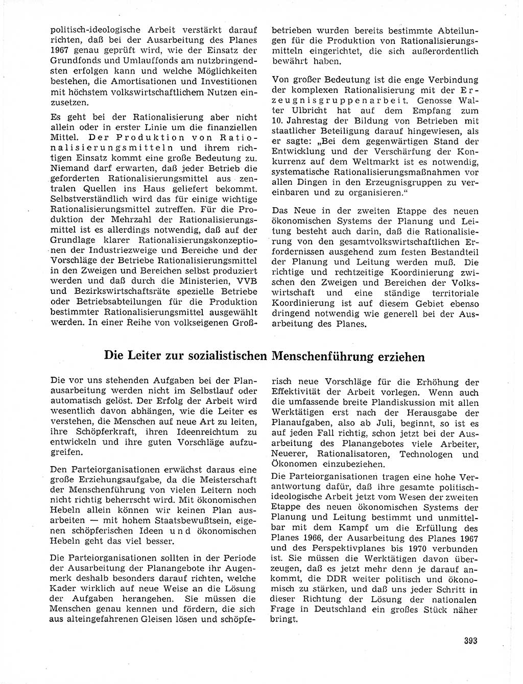 Neuer Weg (NW), Organ des Zentralkomitees (ZK) der SED (Sozialistische Einheitspartei Deutschlands) für Fragen des Parteilebens, 21. Jahrgang [Deutsche Demokratische Republik (DDR)] 1966, Seite 393 (NW ZK SED DDR 1966, S. 393)