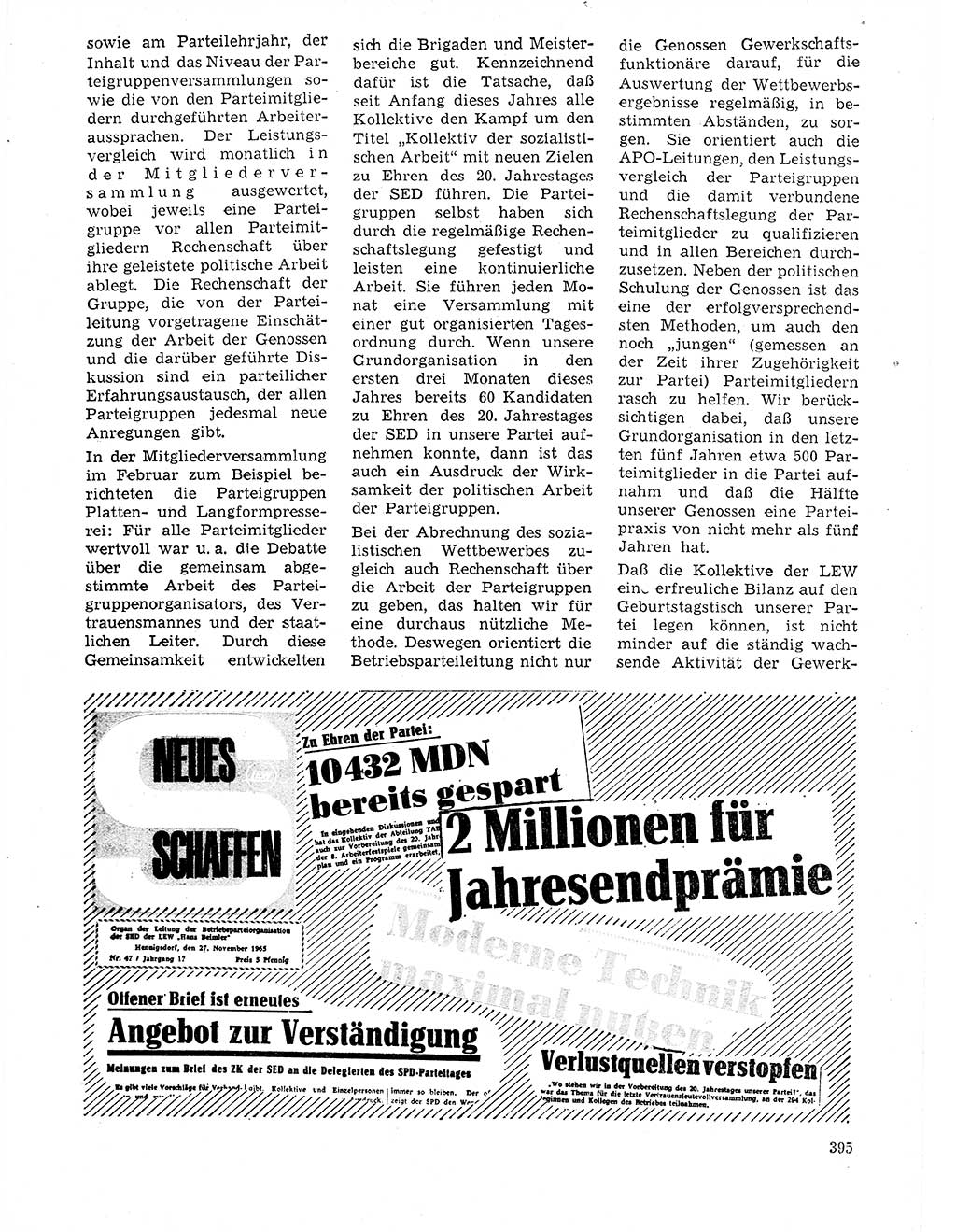 Neuer Weg (NW), Organ des Zentralkomitees (ZK) der SED (Sozialistische Einheitspartei Deutschlands) für Fragen des Parteilebens, 21. Jahrgang [Deutsche Demokratische Republik (DDR)] 1966, Seite 395 (NW ZK SED DDR 1966, S. 395)