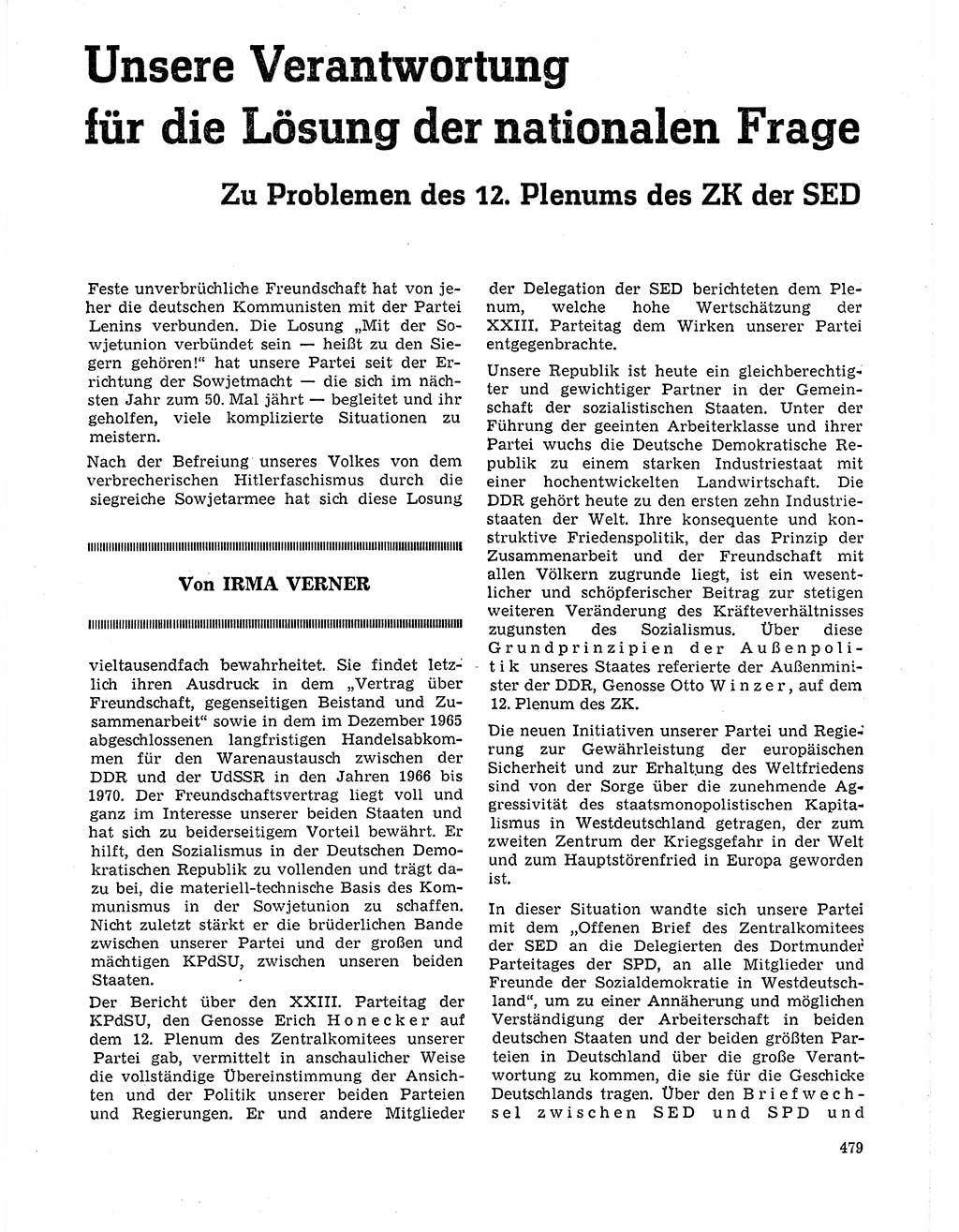 Neuer Weg (NW), Organ des Zentralkomitees (ZK) der SED (Sozialistische Einheitspartei Deutschlands) für Fragen des Parteilebens, 21. Jahrgang [Deutsche Demokratische Republik (DDR)] 1966, Seite 479 (NW ZK SED DDR 1966, S. 479)
