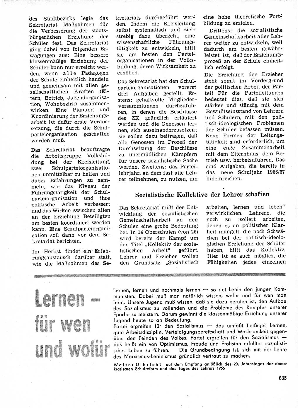 Neuer Weg (NW), Organ des Zentralkomitees (ZK) der SED (Sozialistische Einheitspartei Deutschlands) für Fragen des Parteilebens, 21. Jahrgang [Deutsche Demokratische Republik (DDR)] 1966, Seite 635 (NW ZK SED DDR 1966, S. 635)