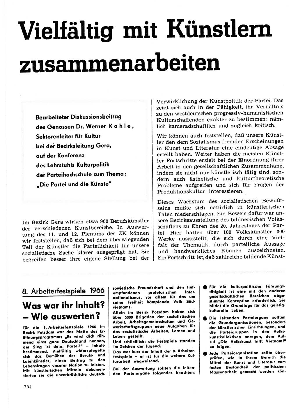 Neuer Weg (NW), Organ des Zentralkomitees (ZK) der SED (Sozialistische Einheitspartei Deutschlands) für Fragen des Parteilebens, 21. Jahrgang [Deutsche Demokratische Republik (DDR)] 1966, Seite 754 (NW ZK SED DDR 1966, S. 754)