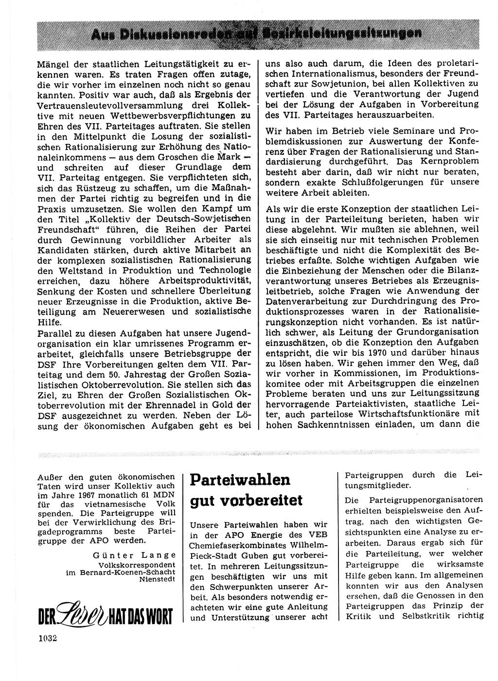 Neuer Weg (NW), Organ des Zentralkomitees (ZK) der SED (Sozialistische Einheitspartei Deutschlands) für Fragen des Parteilebens, 21. Jahrgang [Deutsche Demokratische Republik (DDR)] 1966, Seite 1032 (NW ZK SED DDR 1966, S. 1032)