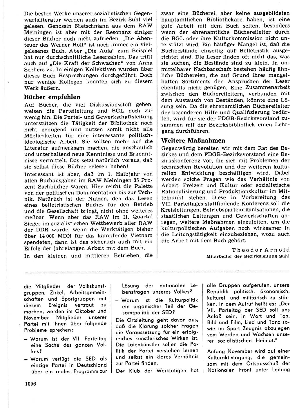 Neuer Weg (NW), Organ des Zentralkomitees (ZK) der SED (Sozialistische Einheitspartei Deutschlands) für Fragen des Parteilebens, 21. Jahrgang [Deutsche Demokratische Republik (DDR)] 1966, Seite 1056 (NW ZK SED DDR 1966, S. 1056)
