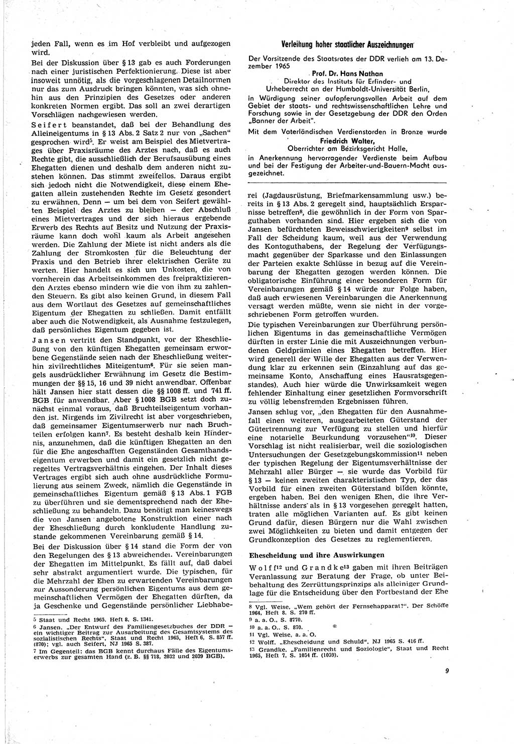 Neue Justiz (NJ), Zeitschrift für Recht und Rechtswissenschaft [Deutsche Demokratische Republik (DDR)], 20. Jahrgang 1966, Seite 9 (NJ DDR 1966, S. 9)