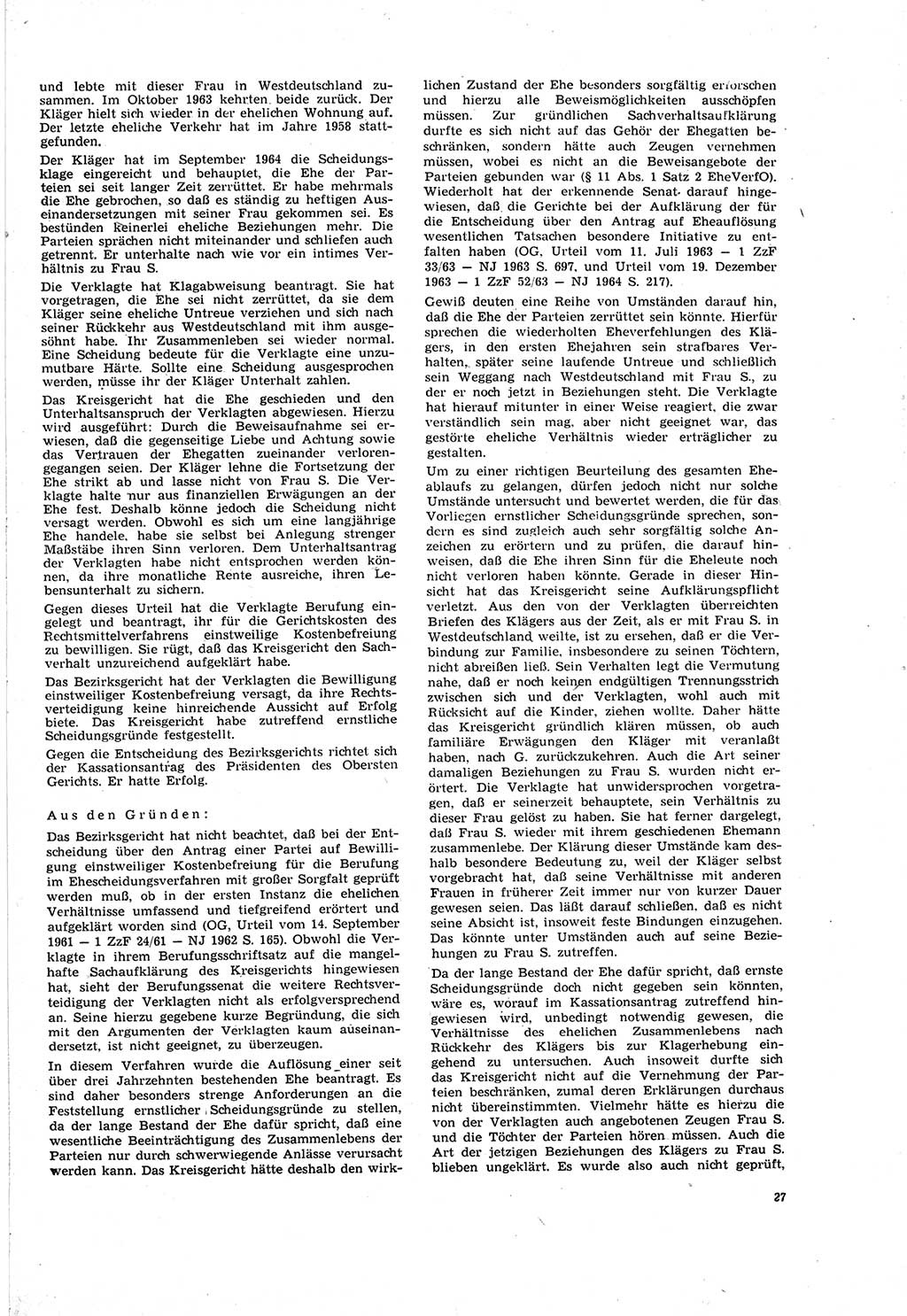 Neue Justiz (NJ), Zeitschrift für Recht und Rechtswissenschaft [Deutsche Demokratische Republik (DDR)], 20. Jahrgang 1966, Seite 27 (NJ DDR 1966, S. 27)