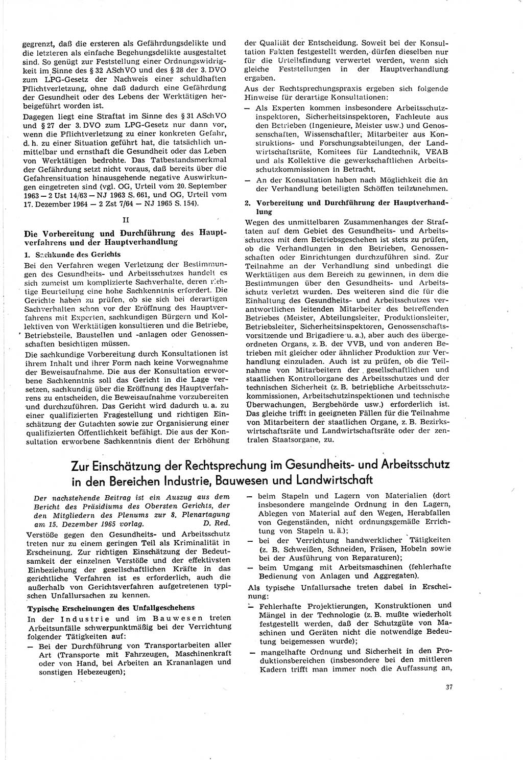 Neue Justiz (NJ), Zeitschrift für Recht und Rechtswissenschaft [Deutsche Demokratische Republik (DDR)], 20. Jahrgang 1966, Seite 37 (NJ DDR 1966, S. 37)