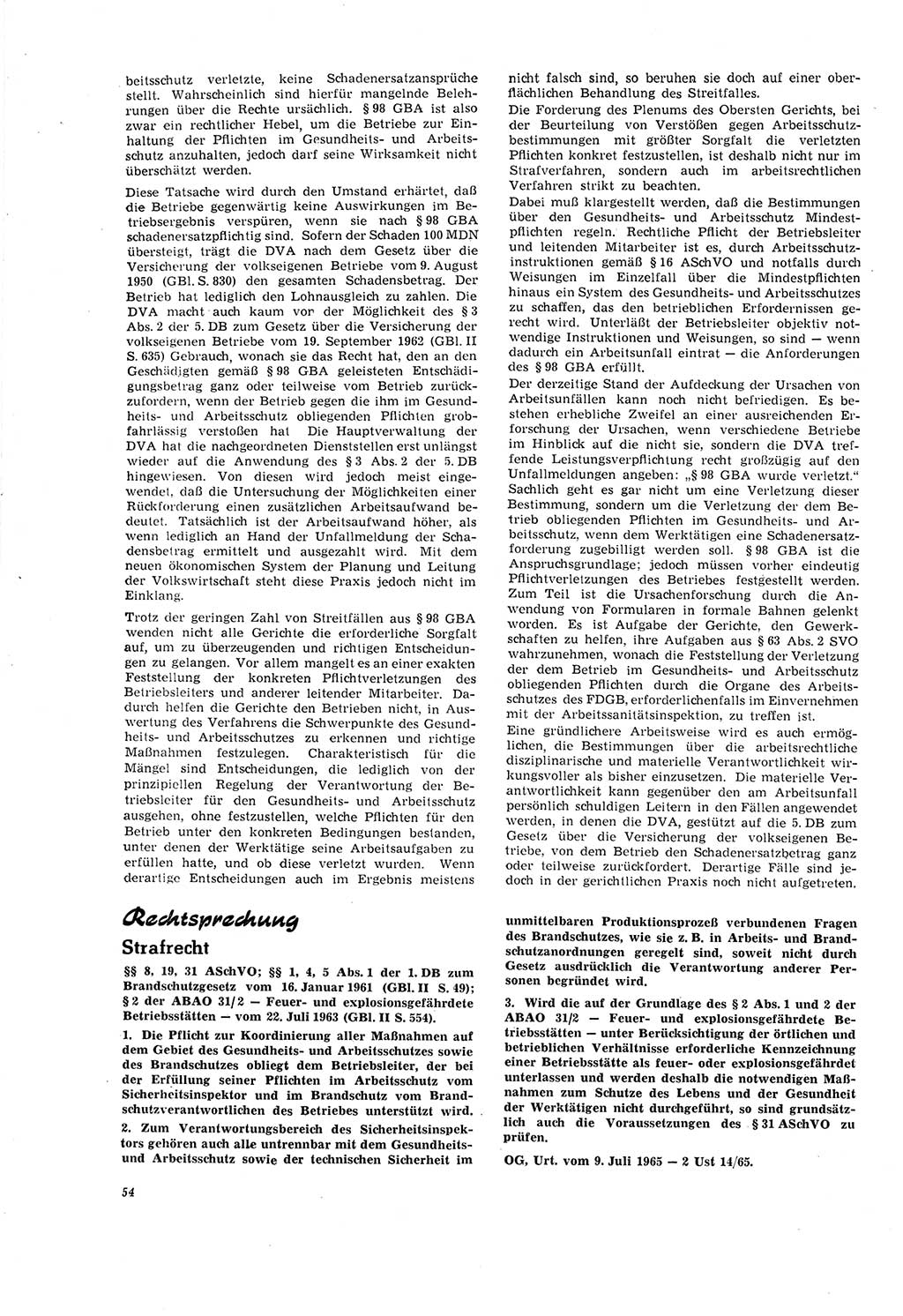 Neue Justiz (NJ), Zeitschrift für Recht und Rechtswissenschaft [Deutsche Demokratische Republik (DDR)], 20. Jahrgang 1966, Seite 54 (NJ DDR 1966, S. 54)