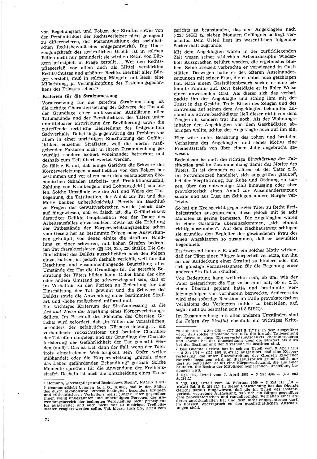 Neue Justiz (NJ), Zeitschrift für Recht und Rechtswissenschaft [Deutsche Demokratische Republik (DDR)], 20. Jahrgang 1966, Seite 74 (NJ DDR 1966, S. 74)