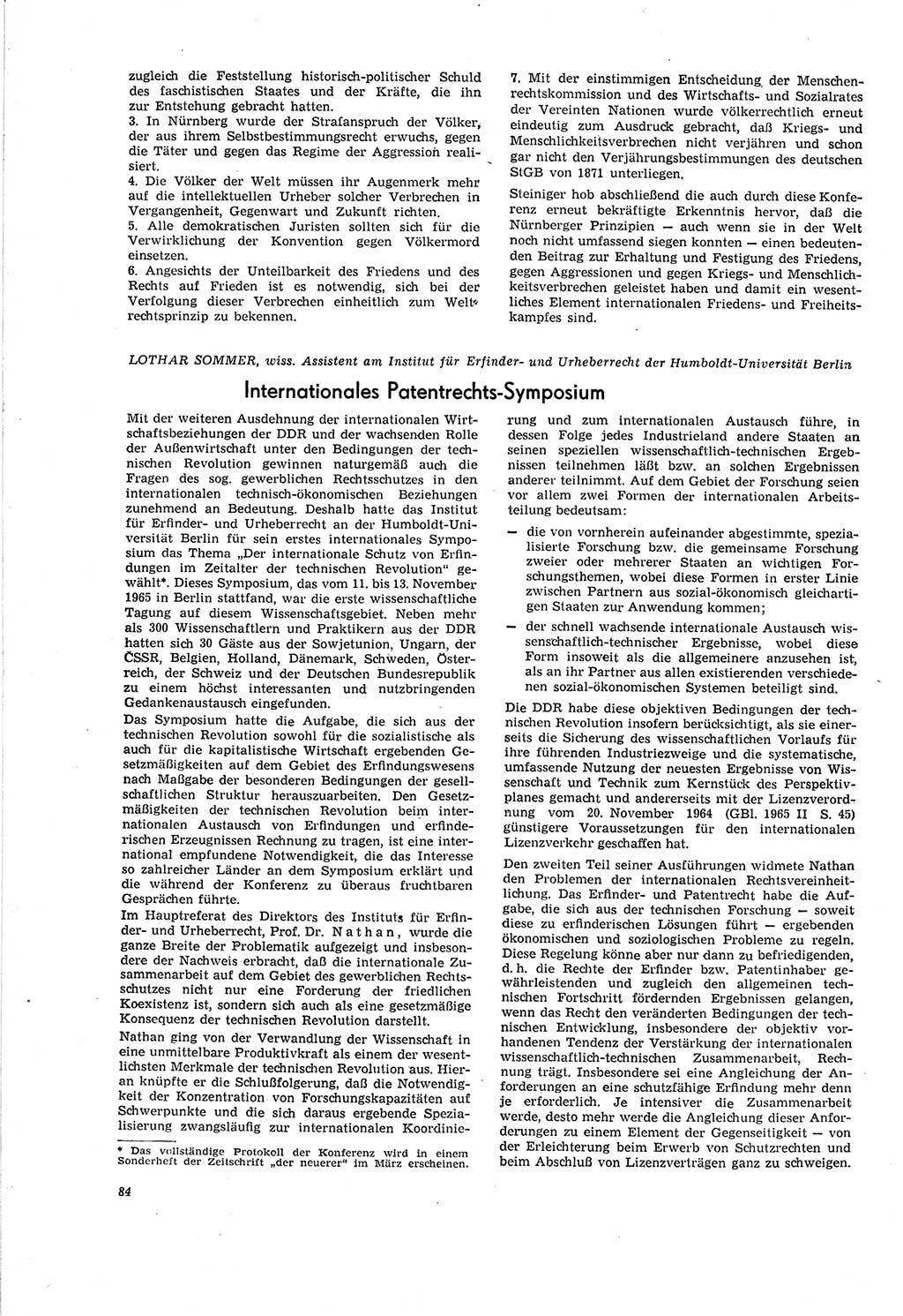 Neue Justiz (NJ), Zeitschrift für Recht und Rechtswissenschaft [Deutsche Demokratische Republik (DDR)], 20. Jahrgang 1966, Seite 84 (NJ DDR 1966, S. 84)