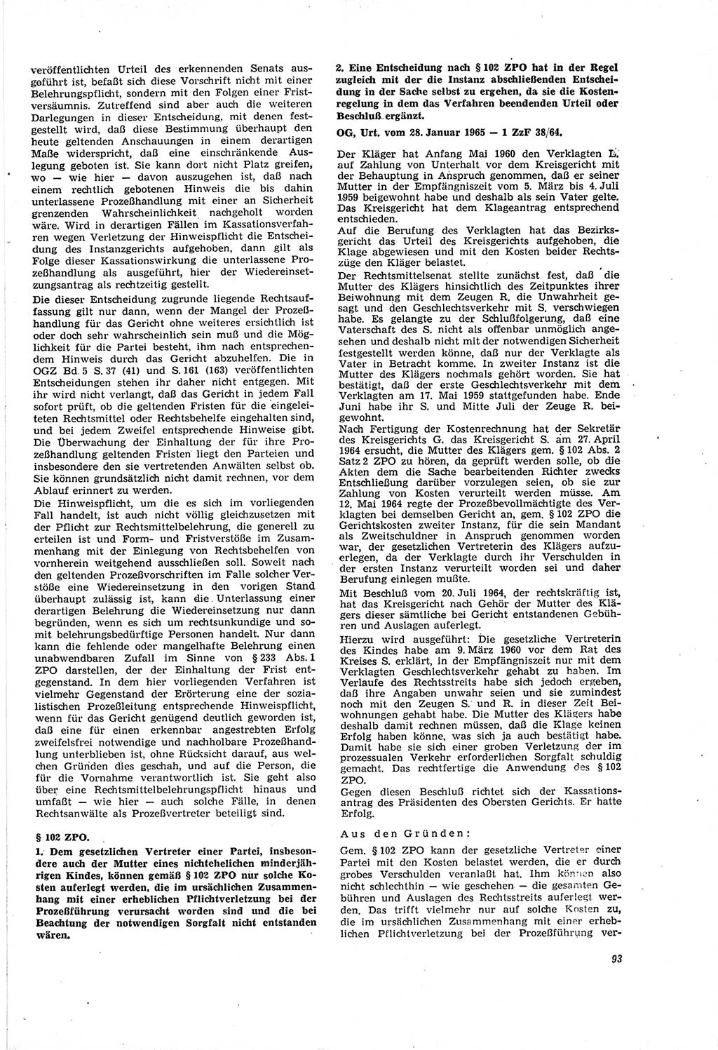 Neue Justiz (NJ), Zeitschrift für Recht und Rechtswissenschaft [Deutsche Demokratische Republik (DDR)], 20. Jahrgang 1966, Seite 93 (NJ DDR 1966, S. 93)