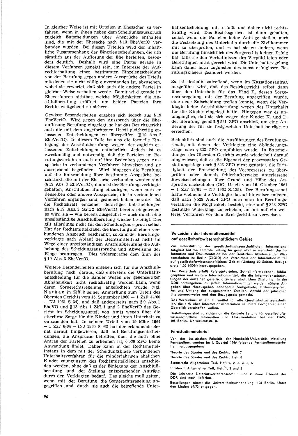 Neue Justiz (NJ), Zeitschrift für Recht und Rechtswissenschaft [Deutsche Demokratische Republik (DDR)], 20. Jahrgang 1966, Seite 96 (NJ DDR 1966, S. 96)
