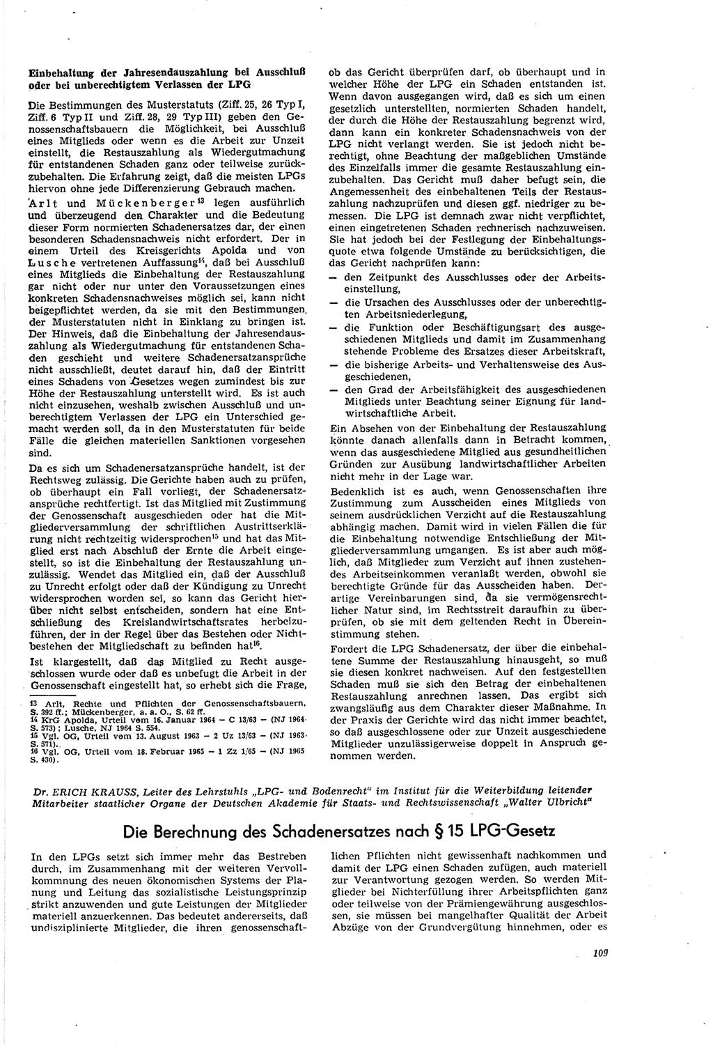 Neue Justiz (NJ), Zeitschrift für Recht und Rechtswissenschaft [Deutsche Demokratische Republik (DDR)], 20. Jahrgang 1966, Seite 109 (NJ DDR 1966, S. 109)