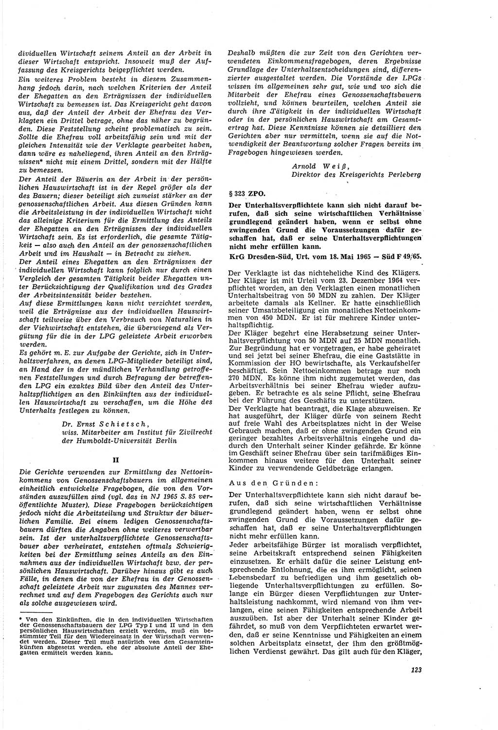 Neue Justiz (NJ), Zeitschrift für Recht und Rechtswissenschaft [Deutsche Demokratische Republik (DDR)], 20. Jahrgang 1966, Seite 123 (NJ DDR 1966, S. 123)