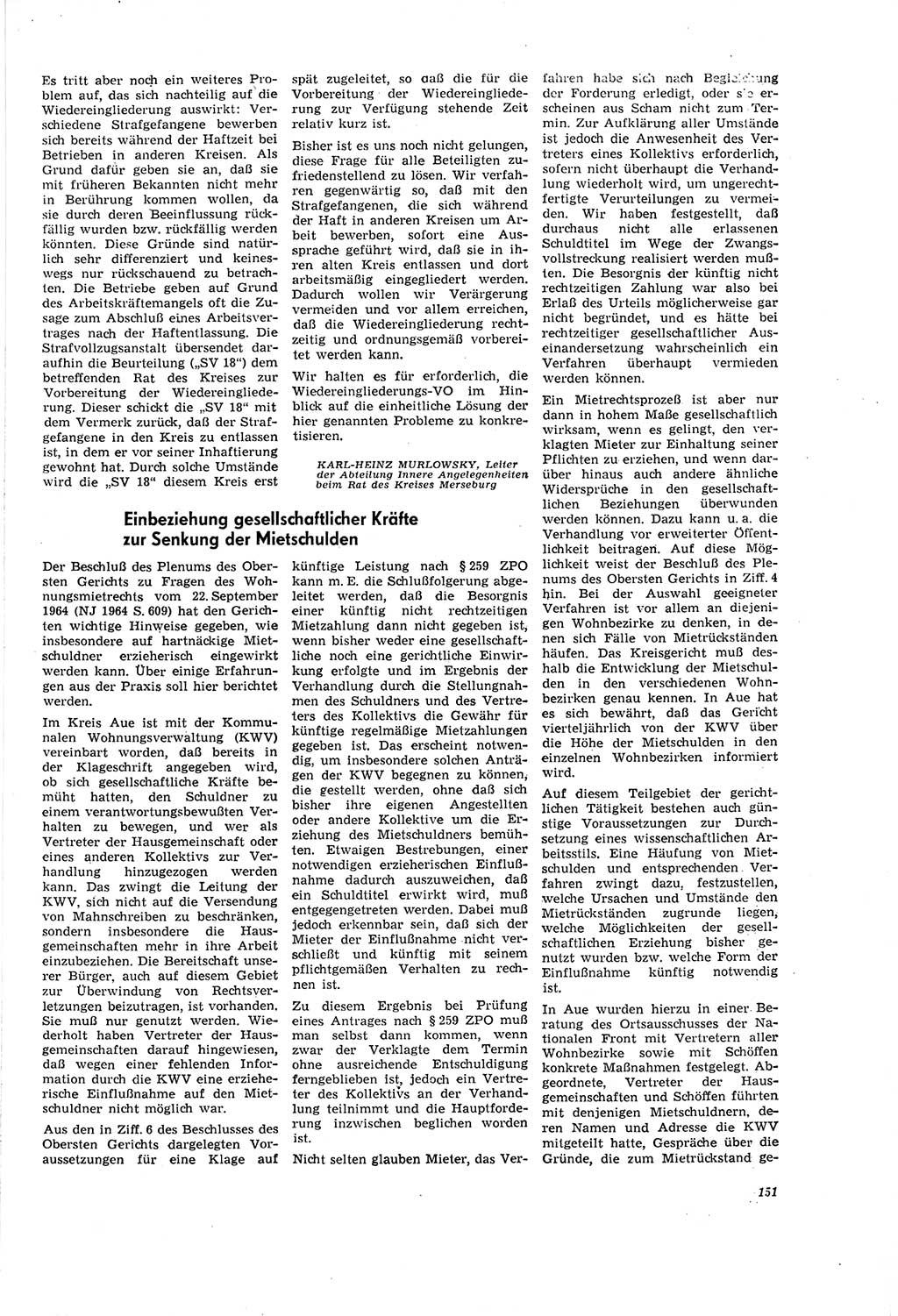 Neue Justiz (NJ), Zeitschrift für Recht und Rechtswissenschaft [Deutsche Demokratische Republik (DDR)], 20. Jahrgang 1966, Seite 151 (NJ DDR 1966, S. 151)