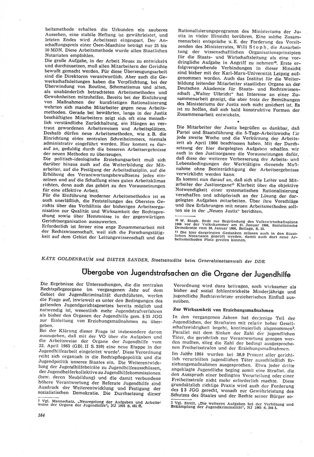 Neue Justiz (NJ), Zeitschrift für Recht und Rechtswissenschaft [Deutsche Demokratische Republik (DDR)], 20. Jahrgang 1966, Seite 164 (NJ DDR 1966, S. 164)