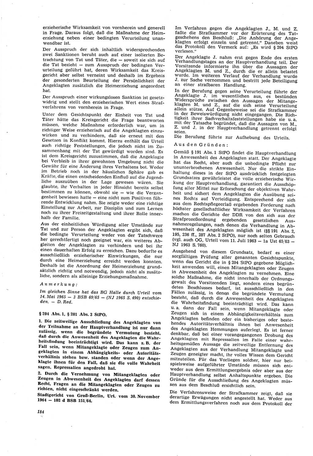 Neue Justiz (NJ), Zeitschrift für Recht und Rechtswissenschaft [Deutsche Demokratische Republik (DDR)], 20. Jahrgang 1966, Seite 184 (NJ DDR 1966, S. 184)