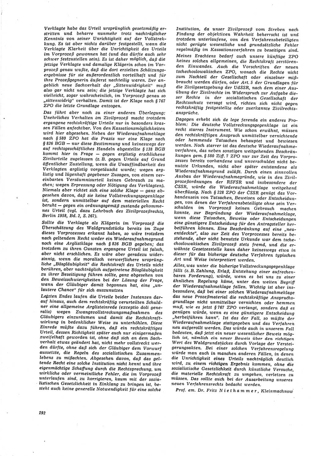 Neue Justiz (NJ), Zeitschrift für Recht und Rechtswissenschaft [Deutsche Demokratische Republik (DDR)], 20. Jahrgang 1966, Seite 192 (NJ DDR 1966, S. 192)