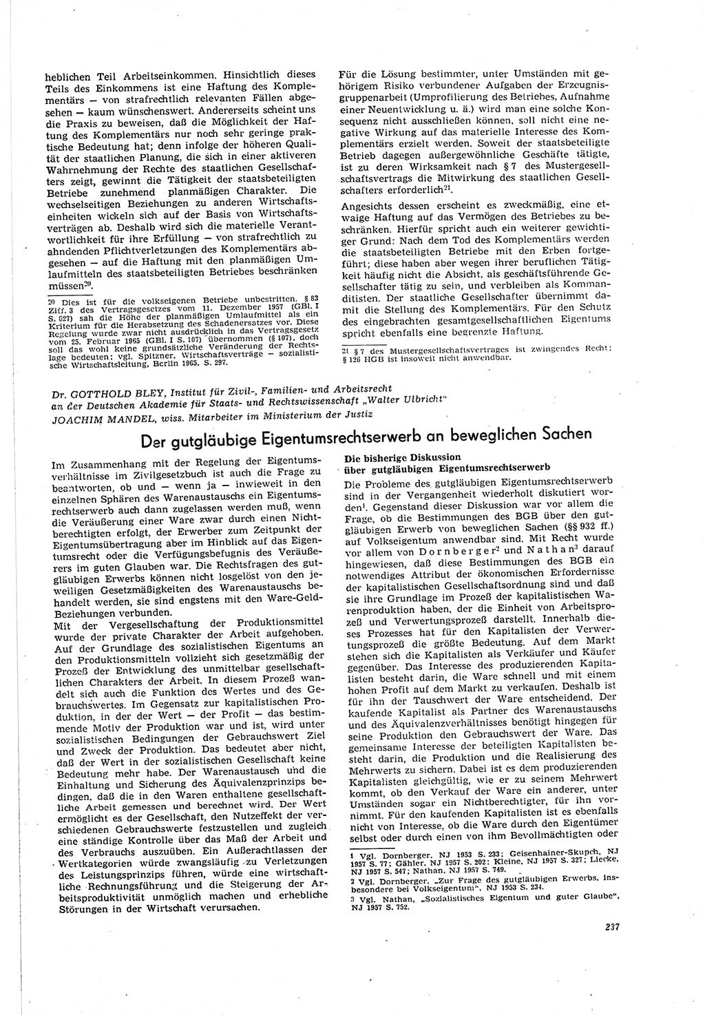 Neue Justiz (NJ), Zeitschrift für Recht und Rechtswissenschaft [Deutsche Demokratische Republik (DDR)], 20. Jahrgang 1966, Seite 237 (NJ DDR 1966, S. 237)
