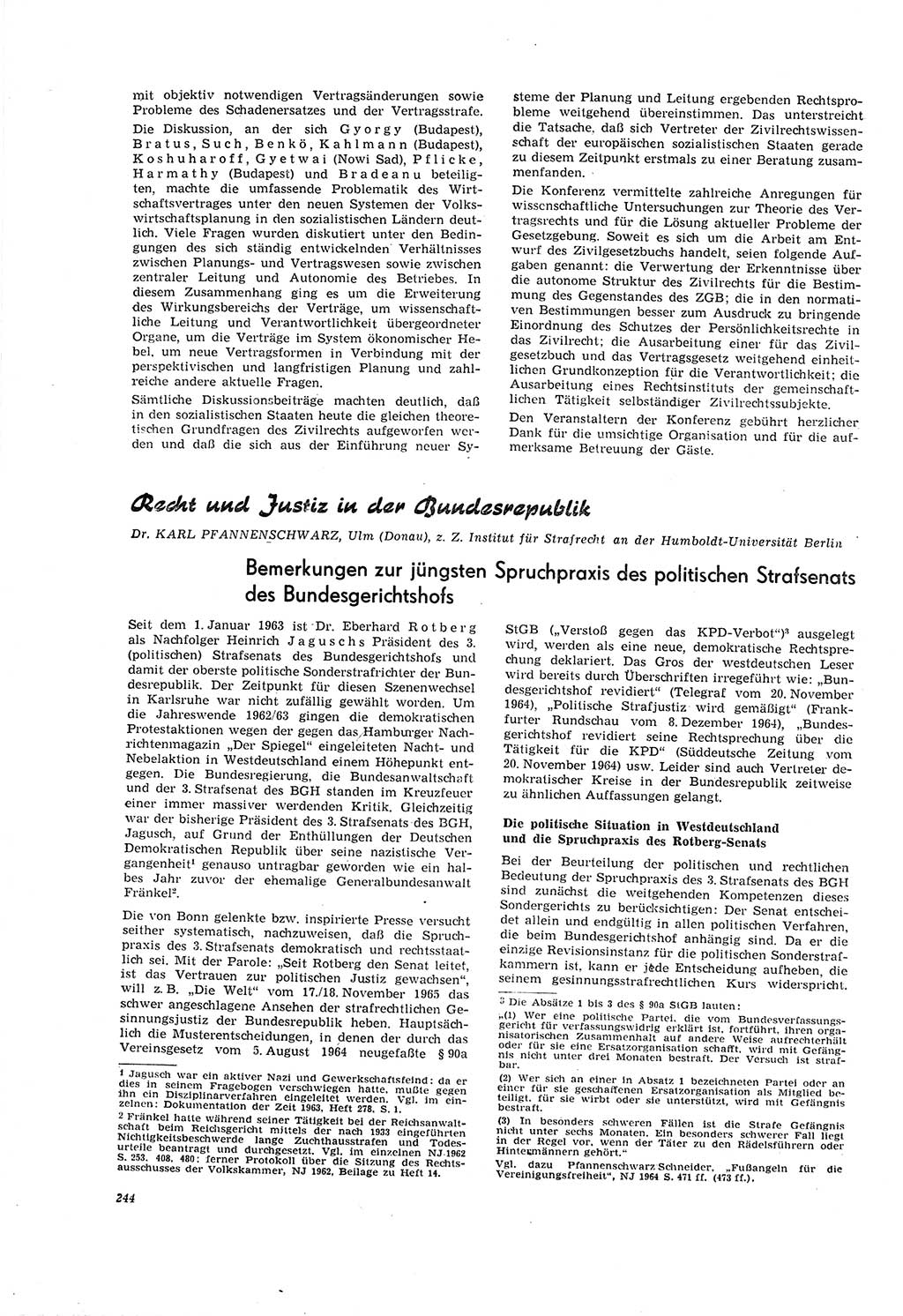 Neue Justiz (NJ), Zeitschrift für Recht und Rechtswissenschaft [Deutsche Demokratische Republik (DDR)], 20. Jahrgang 1966, Seite 244 (NJ DDR 1966, S. 244)